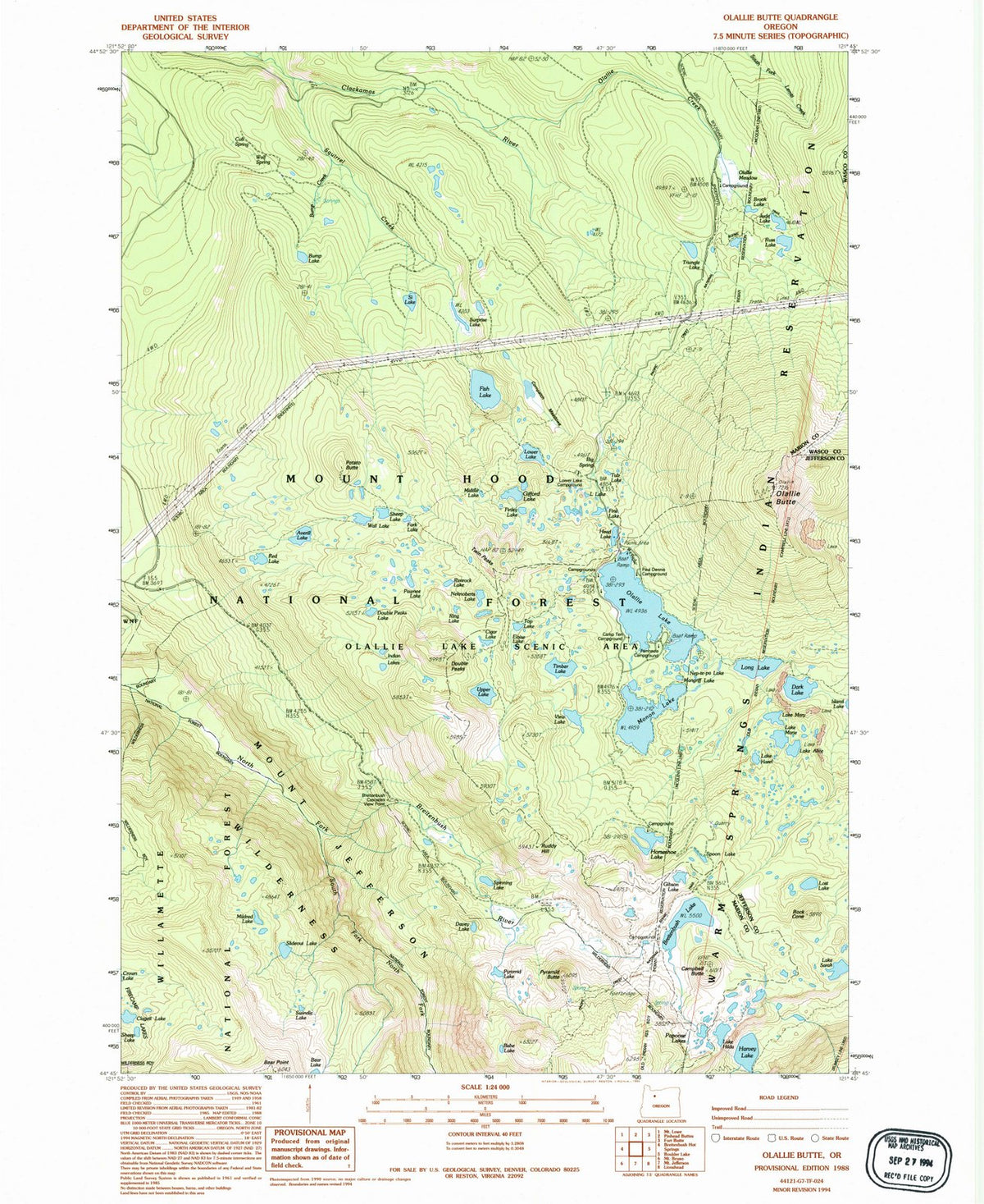 1988 Olallie Butte, OR - Oregon - USGS Topographic Map