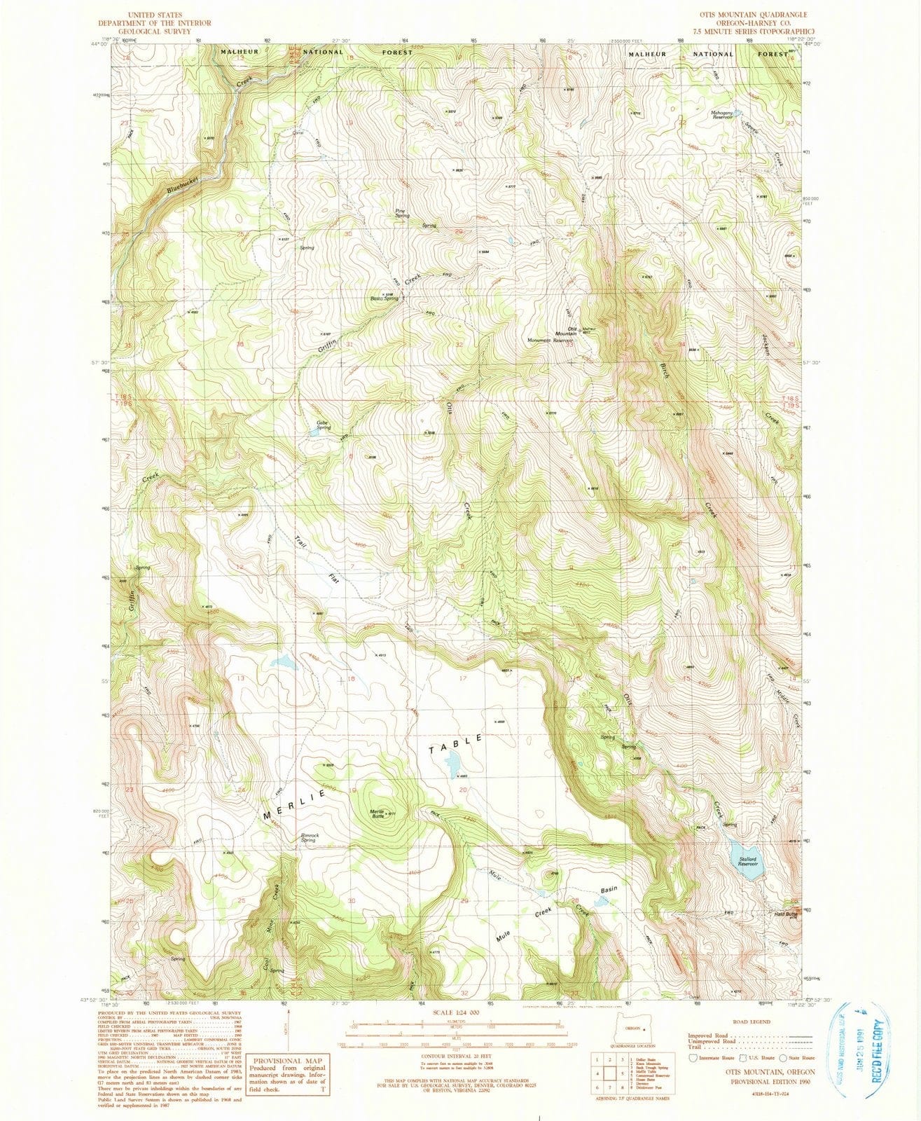 1990 Otis Mountain, OR - Oregon - USGS Topographic Map