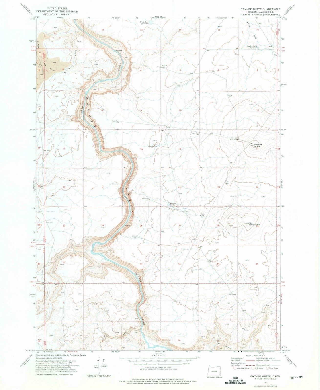 1972 Owyhee Butte, OR - Oregon - USGS Topographic Map