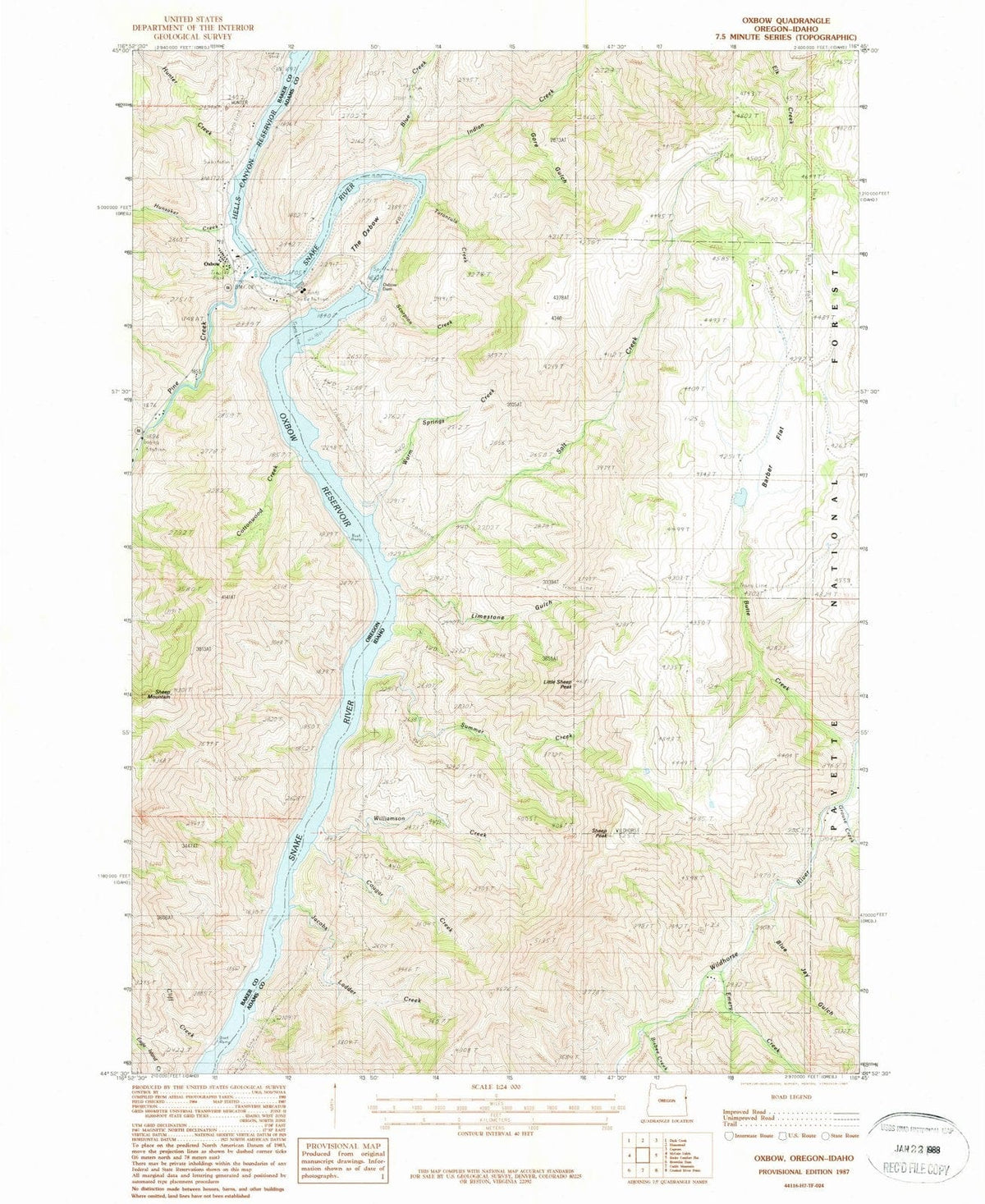 1987 Oxbow, OR - Oregon - USGS Topographic Map