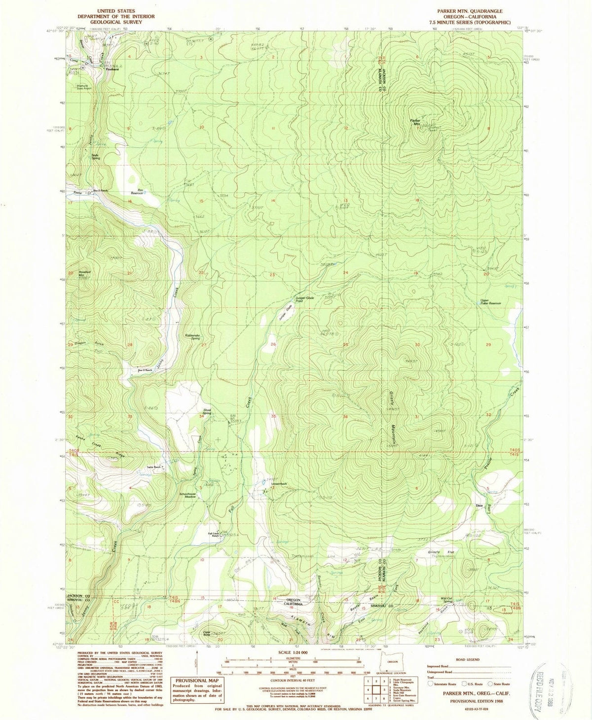1988 Parker MTN, OR - Oregon - USGS Topographic Map