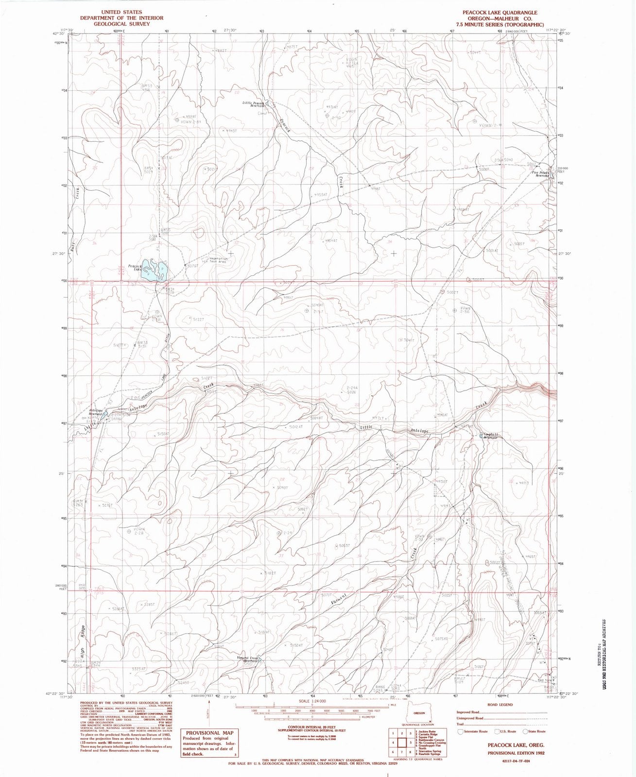 1982 Peacock Lake, OR - Oregon - USGS Topographic Map