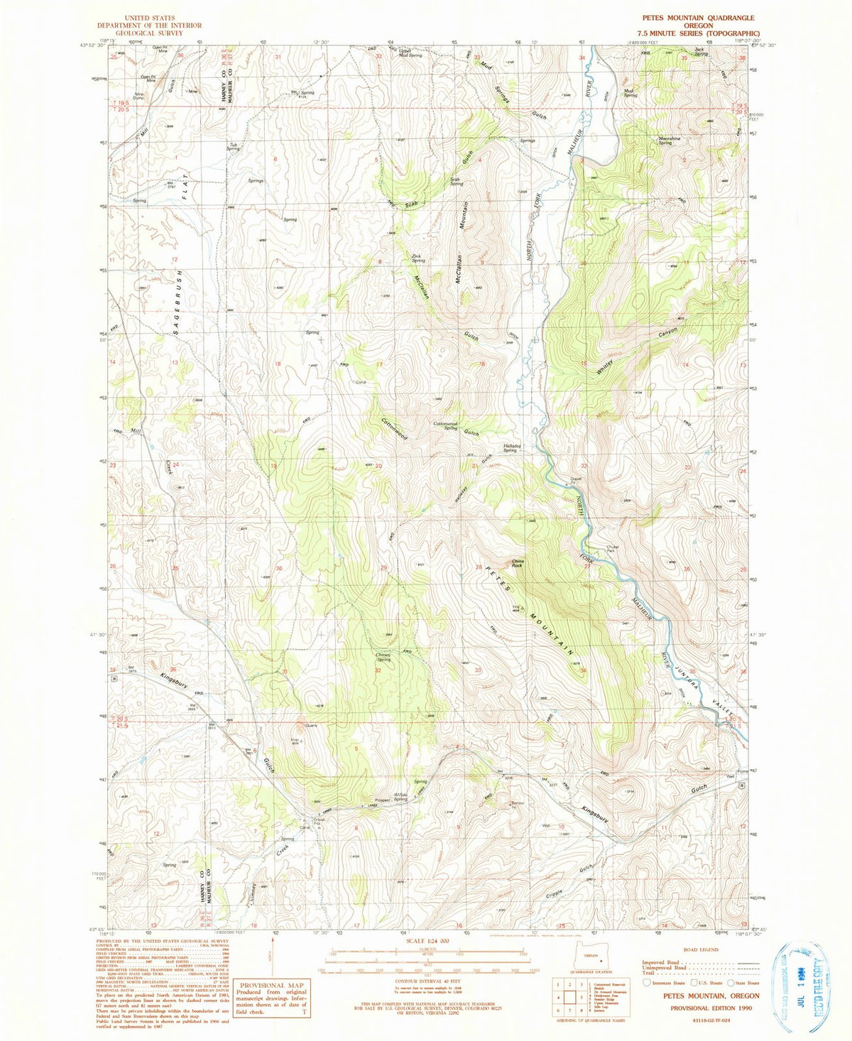 1990 Petes Mountain, OR - Oregon - USGS Topographic Map
