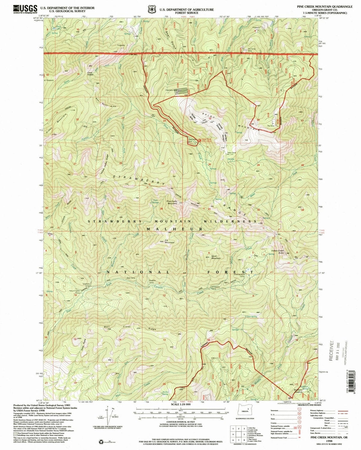 1998 Pine Creek Mountain, OR - Oregon - USGS Topographic Map