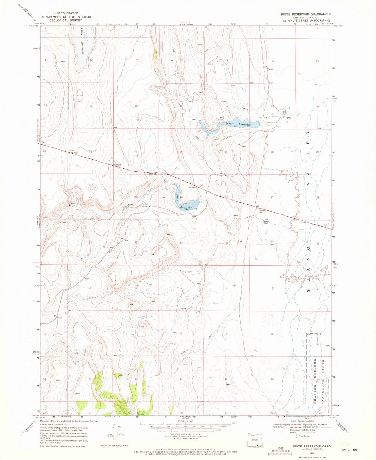 1968 Piute Reservoir, OR - Oregon - USGS Topographic Map