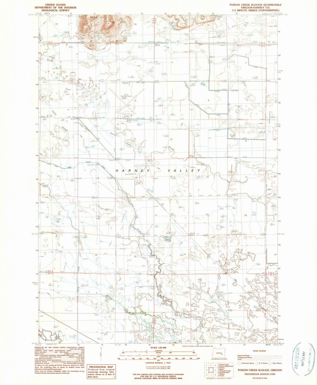 1990 Poison Creek Slough, OR - Oregon - USGS Topographic Map