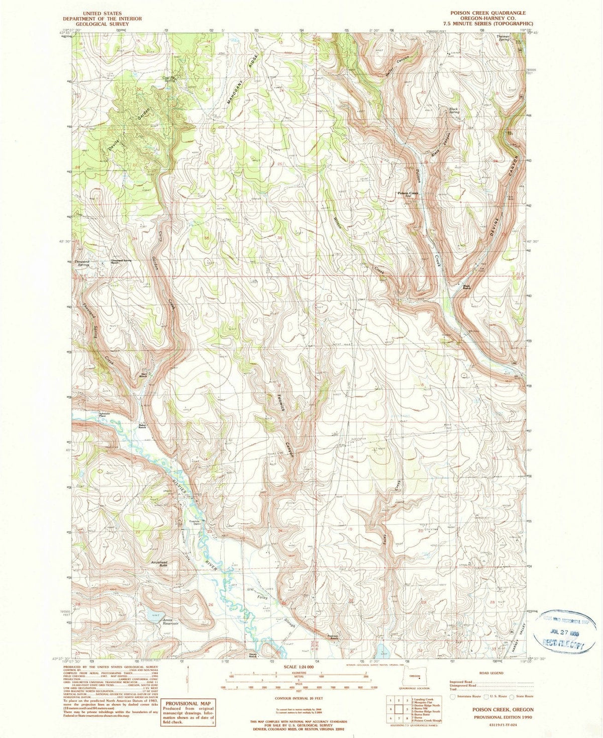 1990 Poison Creek, OR - Oregon - USGS Topographic Map
