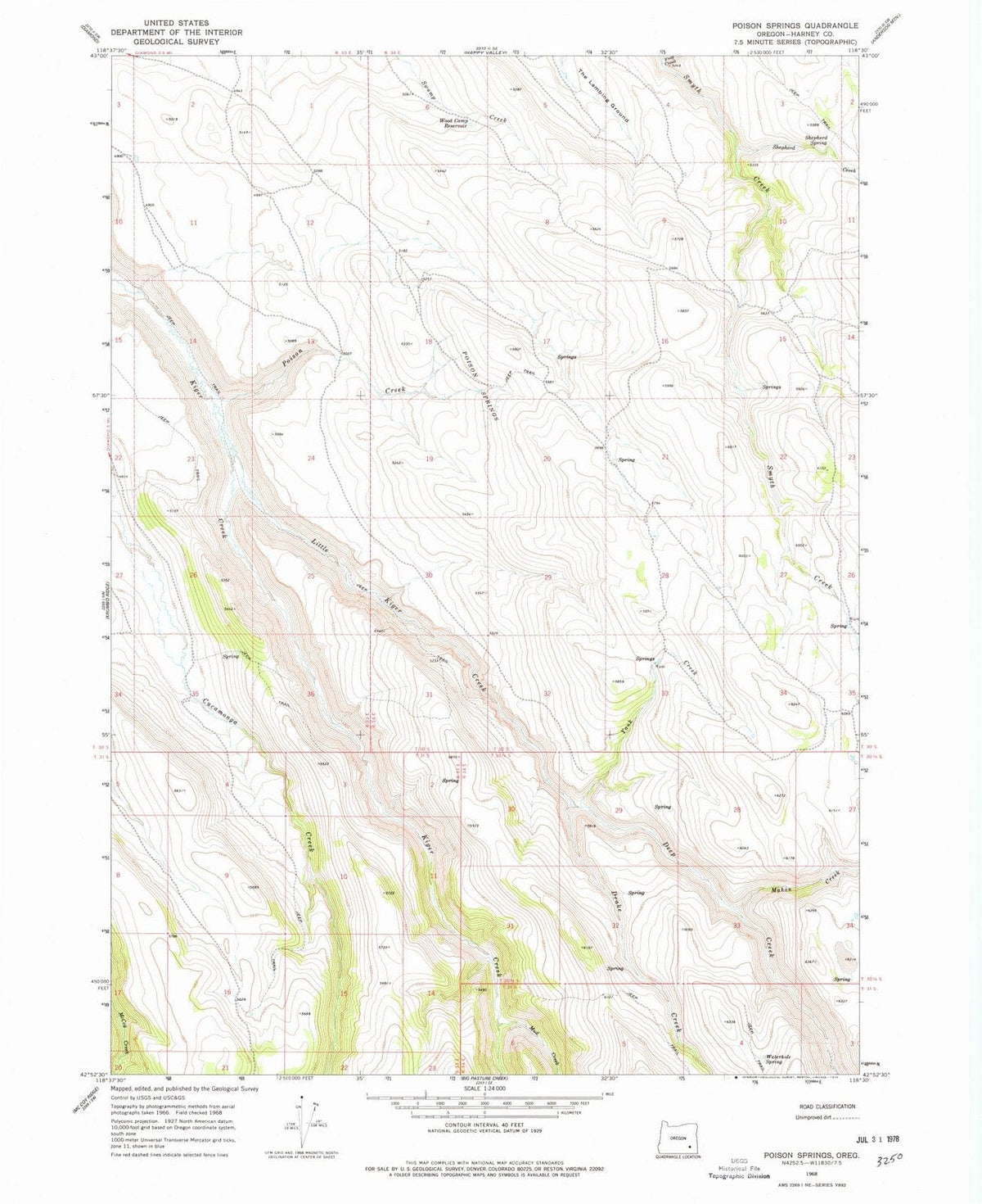 1968 Poison Springs, OR - Oregon - USGS Topographic Map