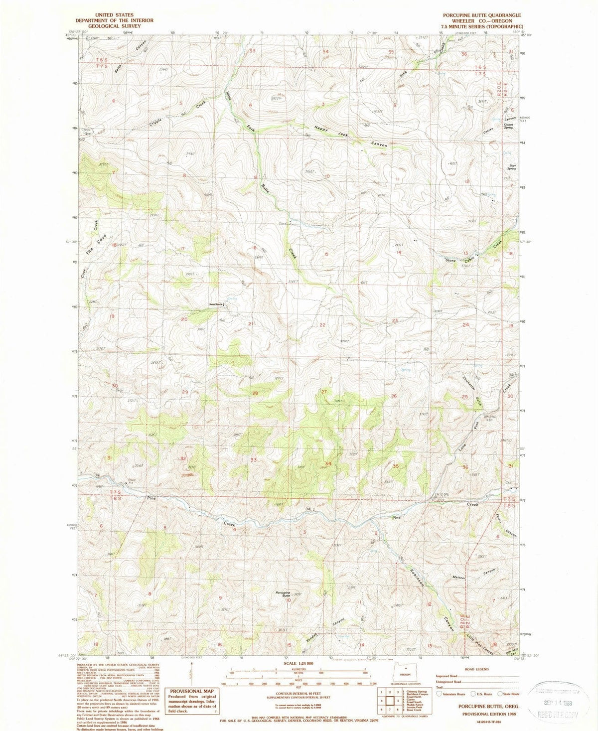 1988 Porcupine Butte, OR - Oregon - USGS Topographic Map