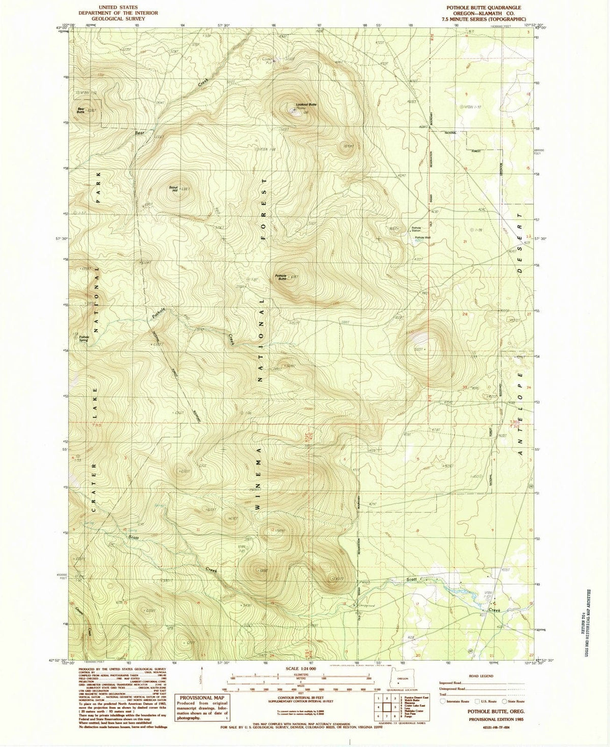 1985 Pothole Butte, OR - Oregon - USGS Topographic Map