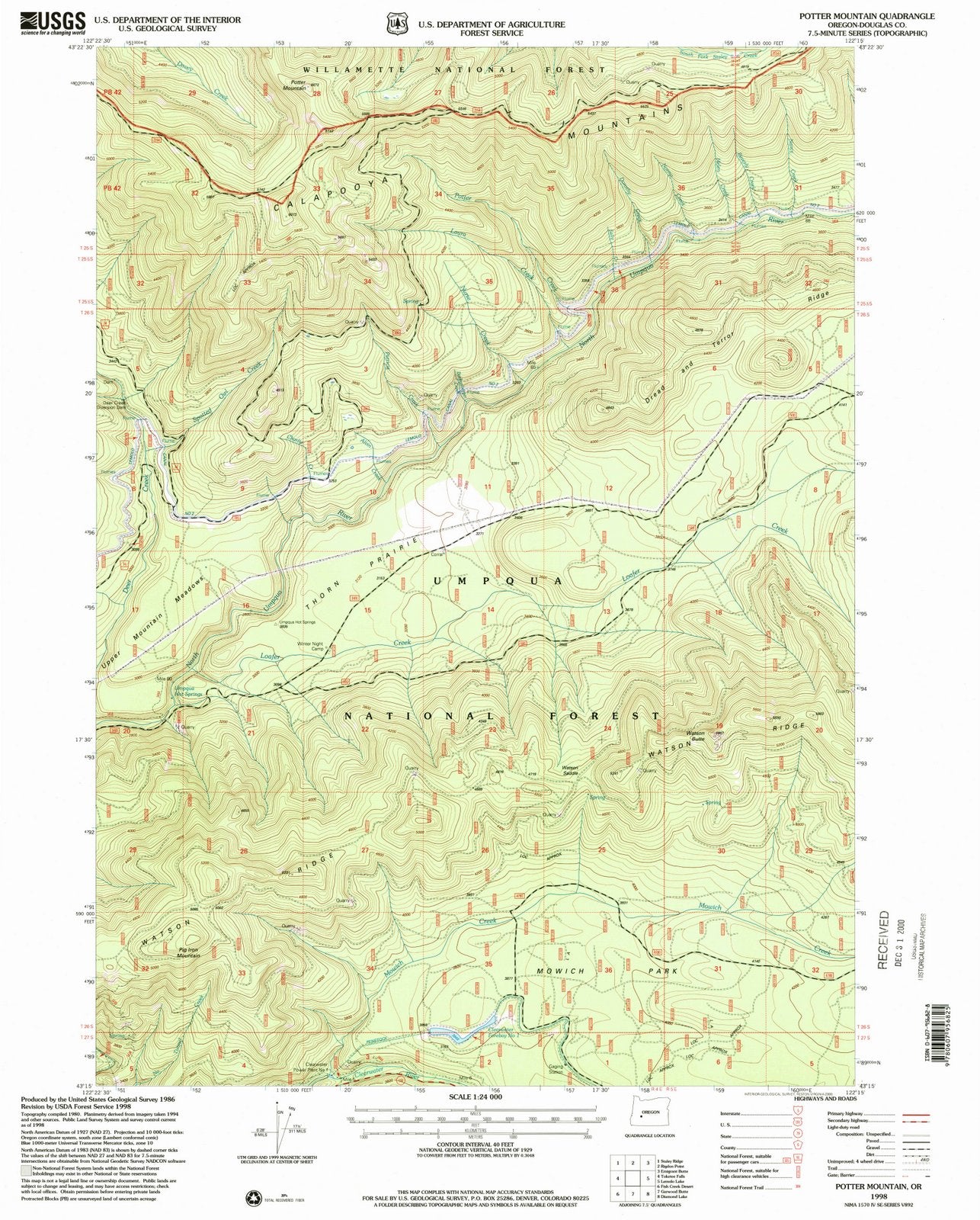 1998 Potter Mountain, OR - Oregon - USGS Topographic Map