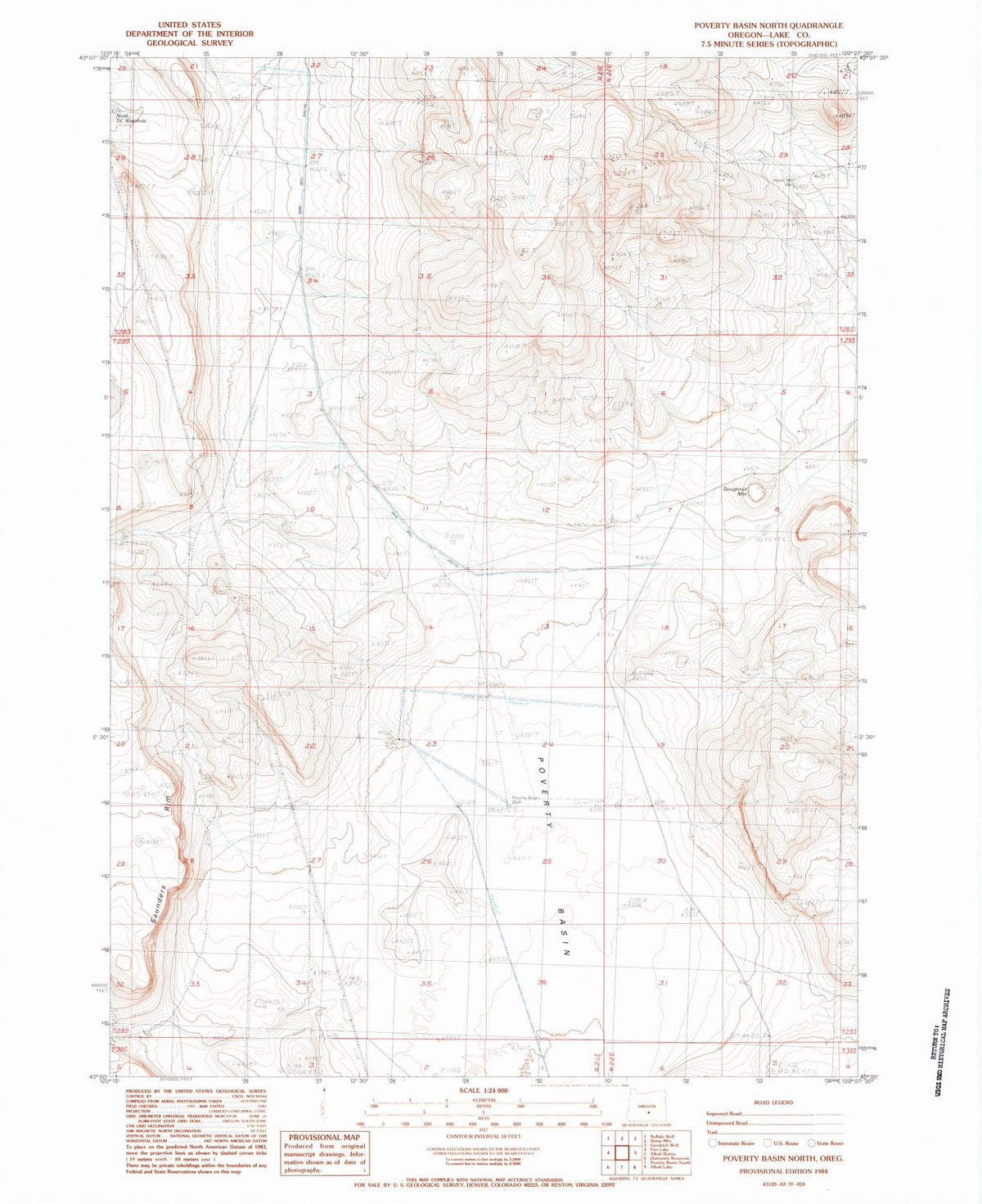 1984 Poverty Basin North, OR - Oregon - USGS Topographic Map