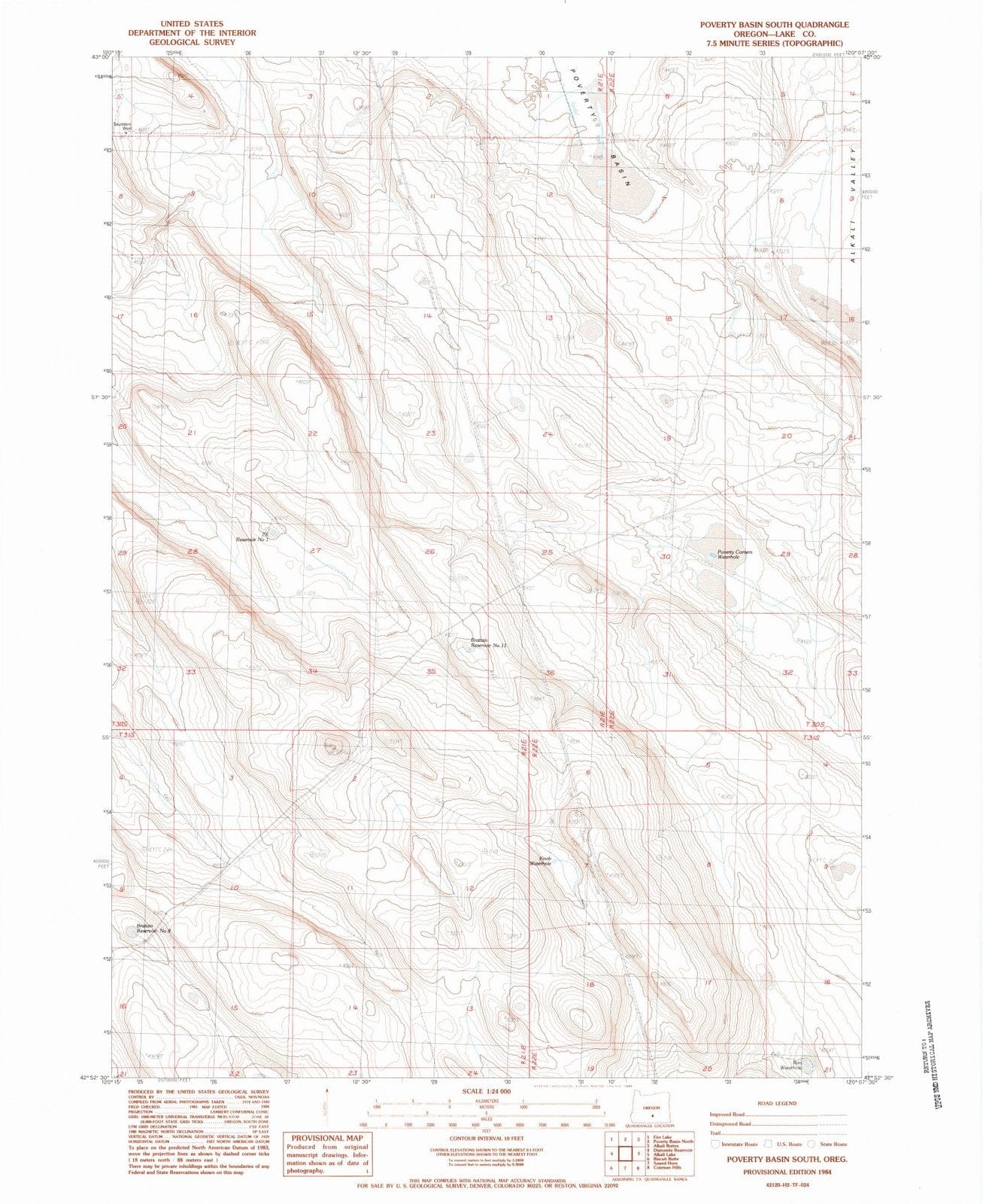 1984 Poverty Basin South, OR - Oregon - USGS Topographic Map