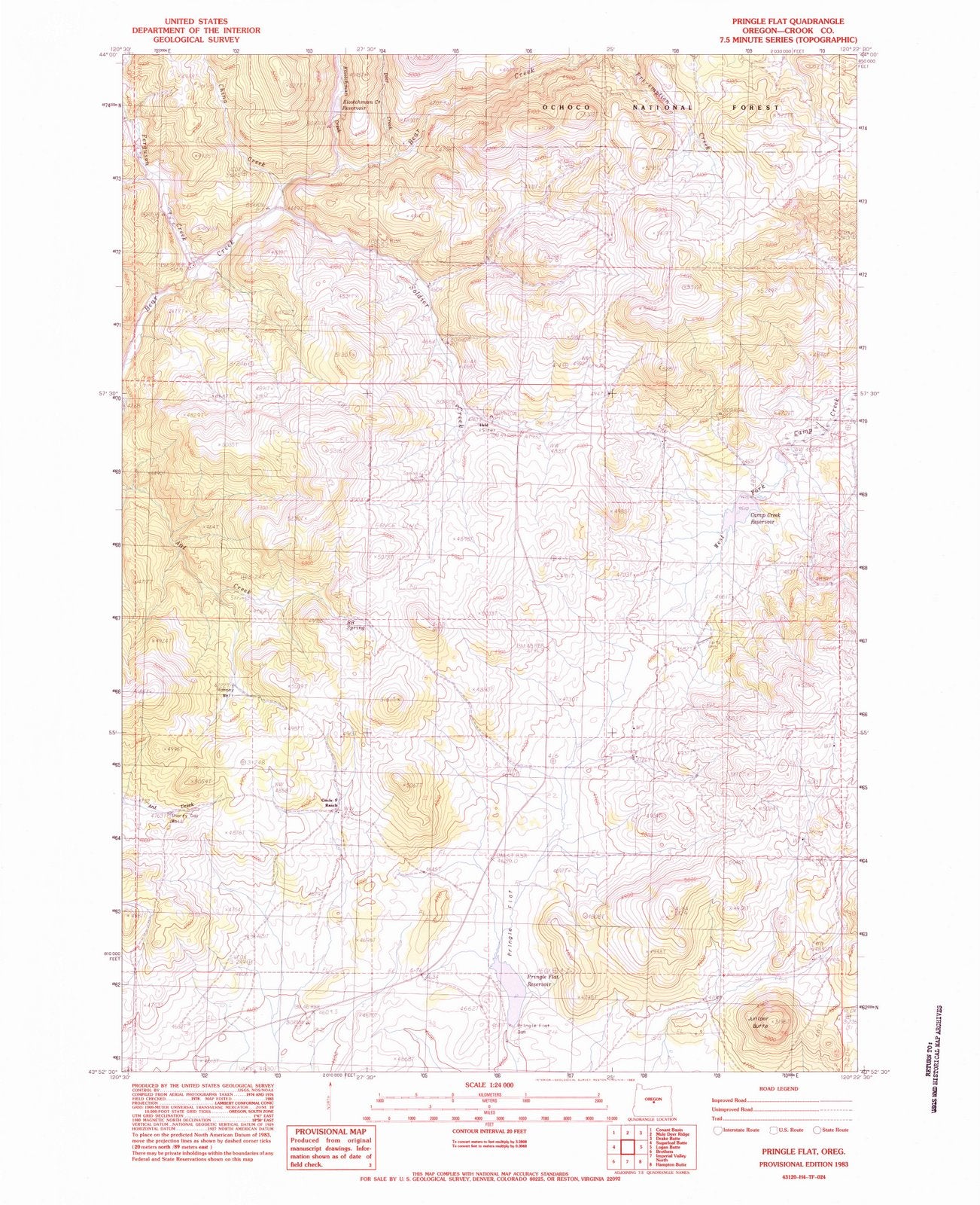 1983 Pringle Flat, OR - Oregon - USGS Topographic Map