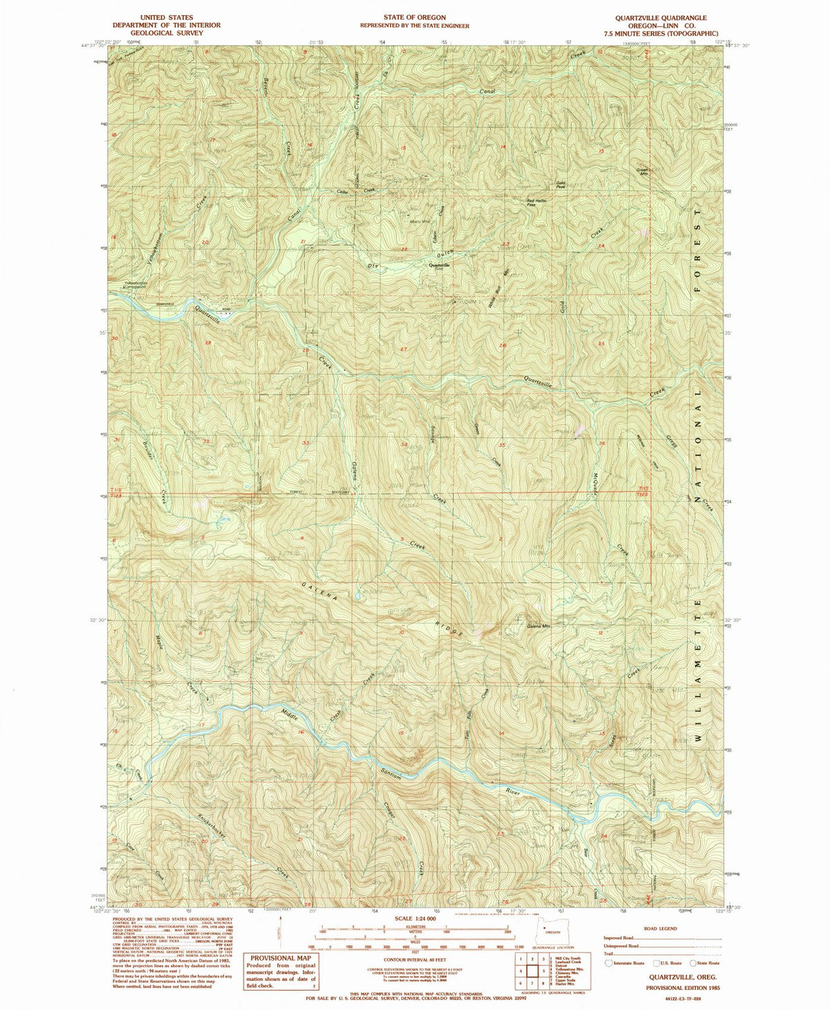 1985 Quartzville, OR - Oregon - USGS Topographic Map