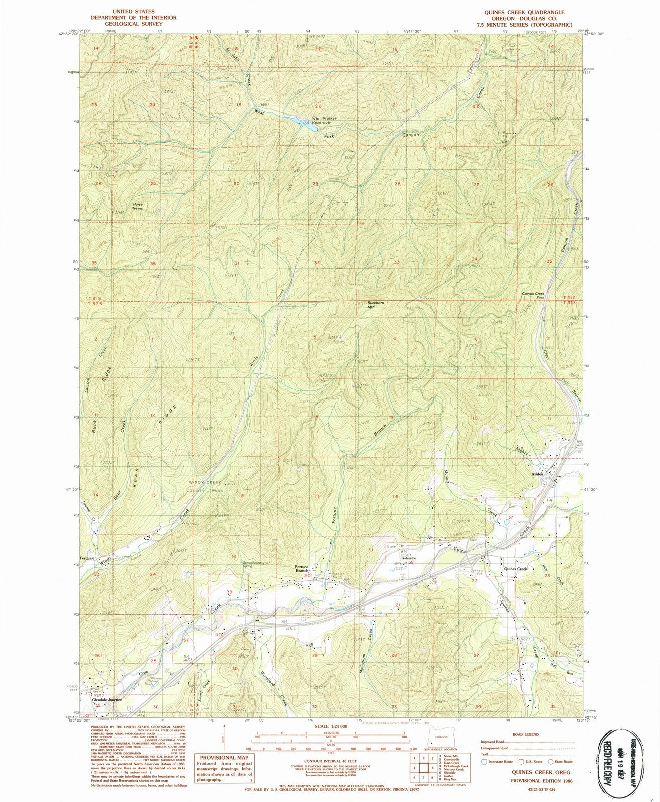 1986 Quines Creek, OR - Oregon - USGS Topographic Map