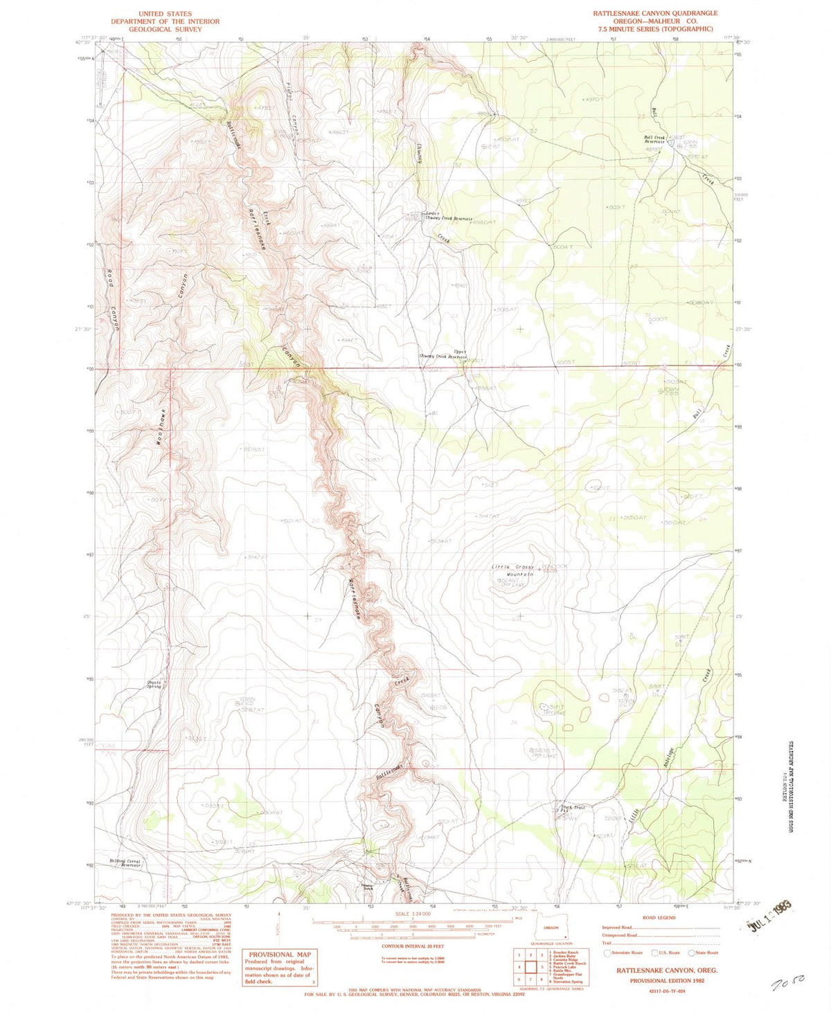 1982 Rattlesnake Canyon, OR - Oregon - USGS Topographic Map