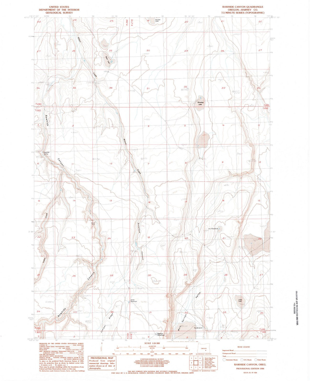 1984 Rawhide Canyon, OR - Oregon - USGS Topographic Map