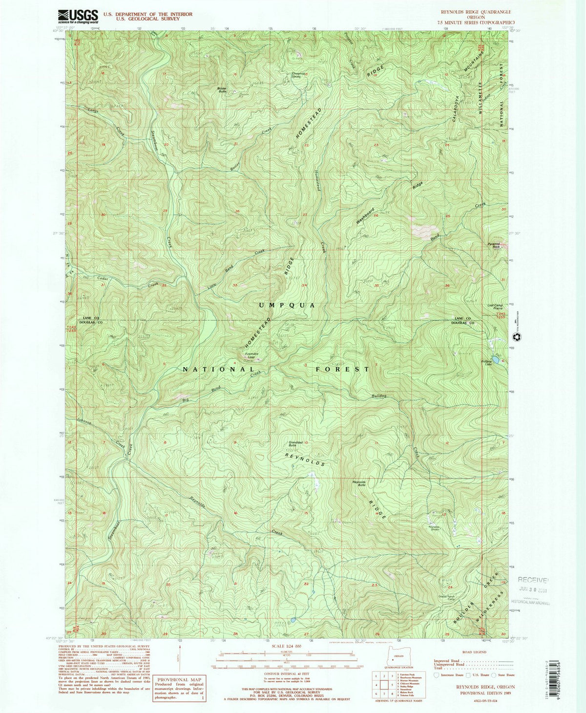 1989 Reynolds Ridge, OR - Oregon - USGS Topographic Map