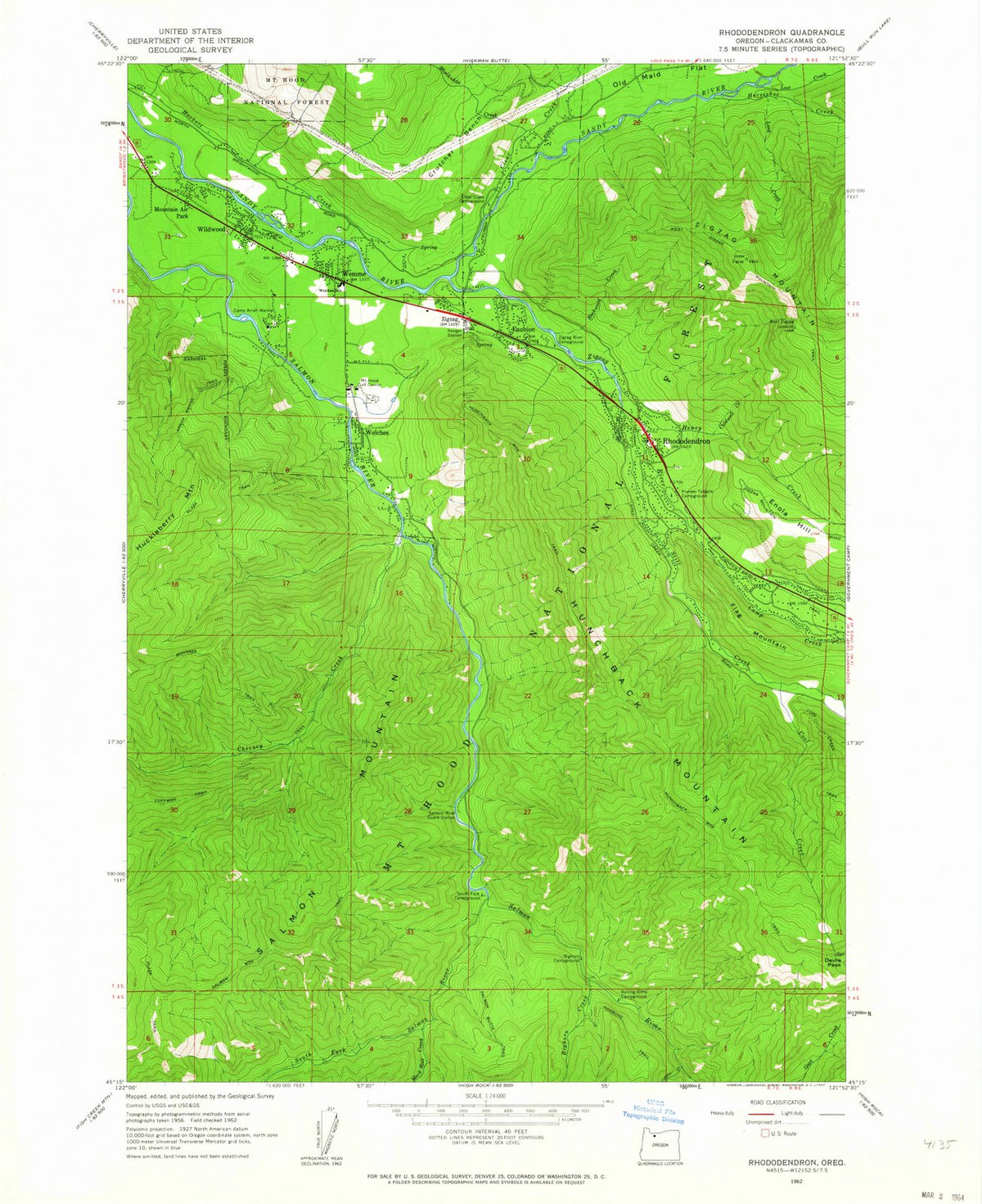 1962 Rhododendron, OR - Oregon - USGS Topographic Map