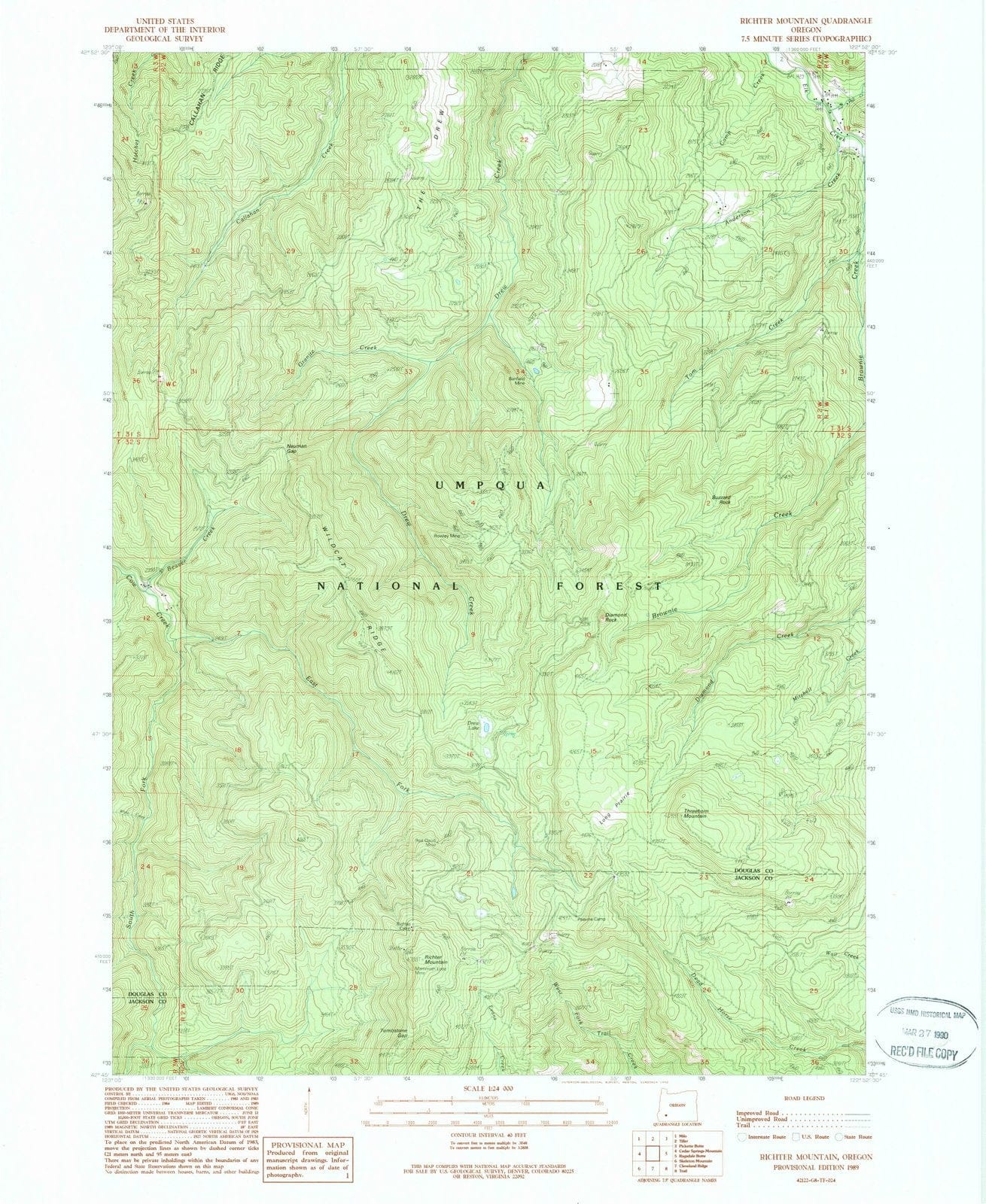 1989 Richter Mountain, OR - Oregon - USGS Topographic Map