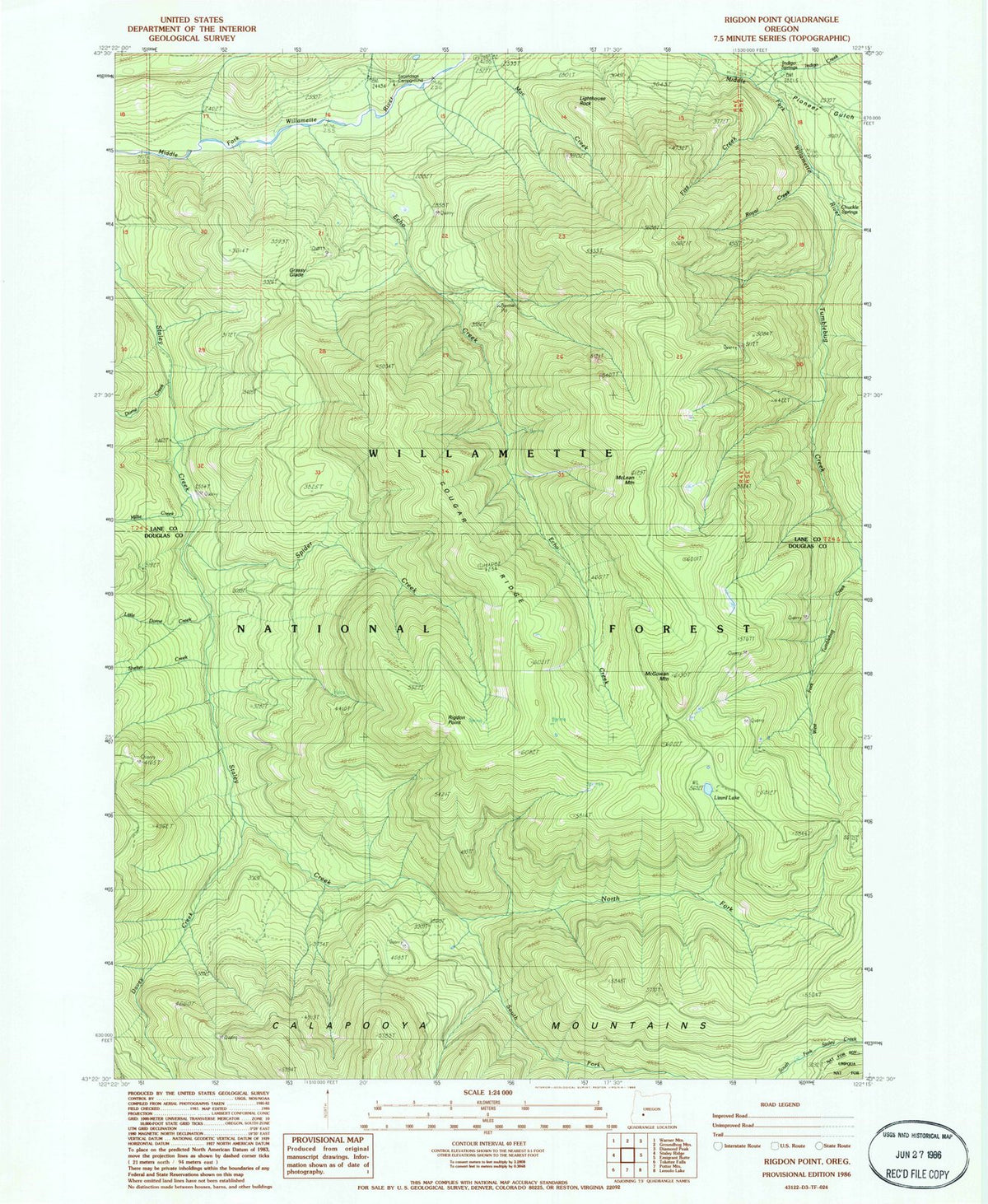 1986 Rigdon Point, OR - Oregon - USGS Topographic Map