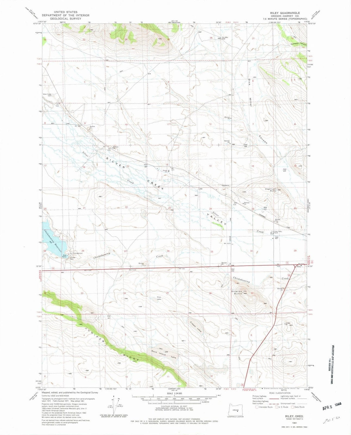 1981 Riley, OR - Oregon - USGS Topographic Map