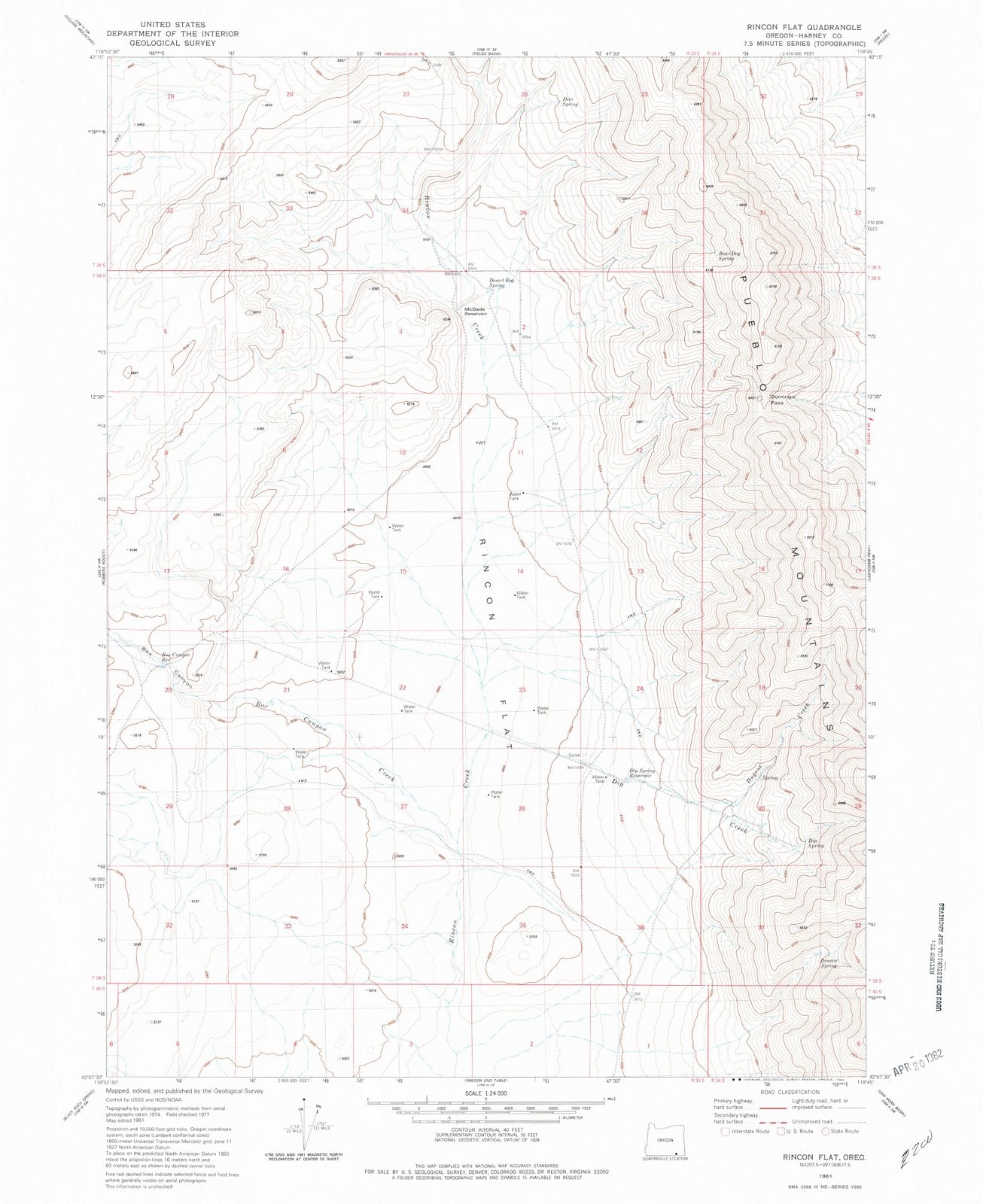 1981 Rincon Flat, OR - Oregon - USGS Topographic Map