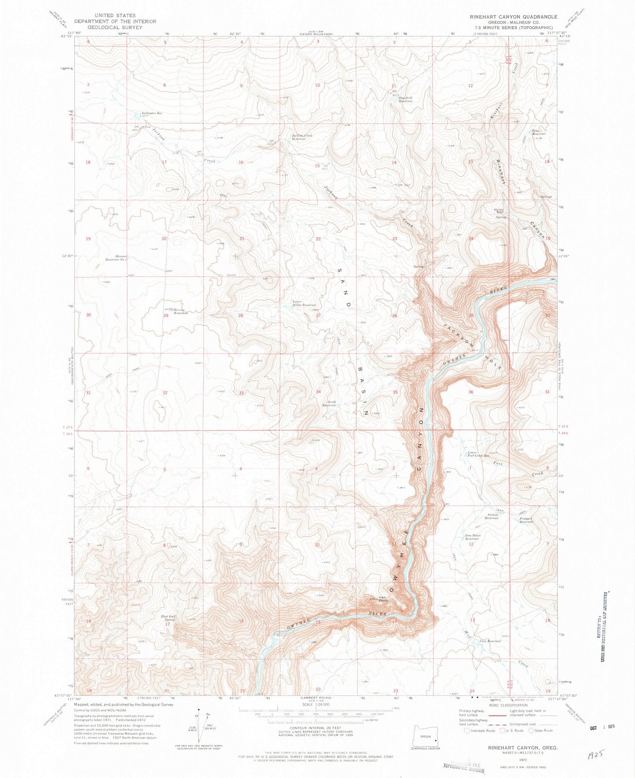 1972 Rinehart Canyon, OR - Oregon - USGS Topographic Map