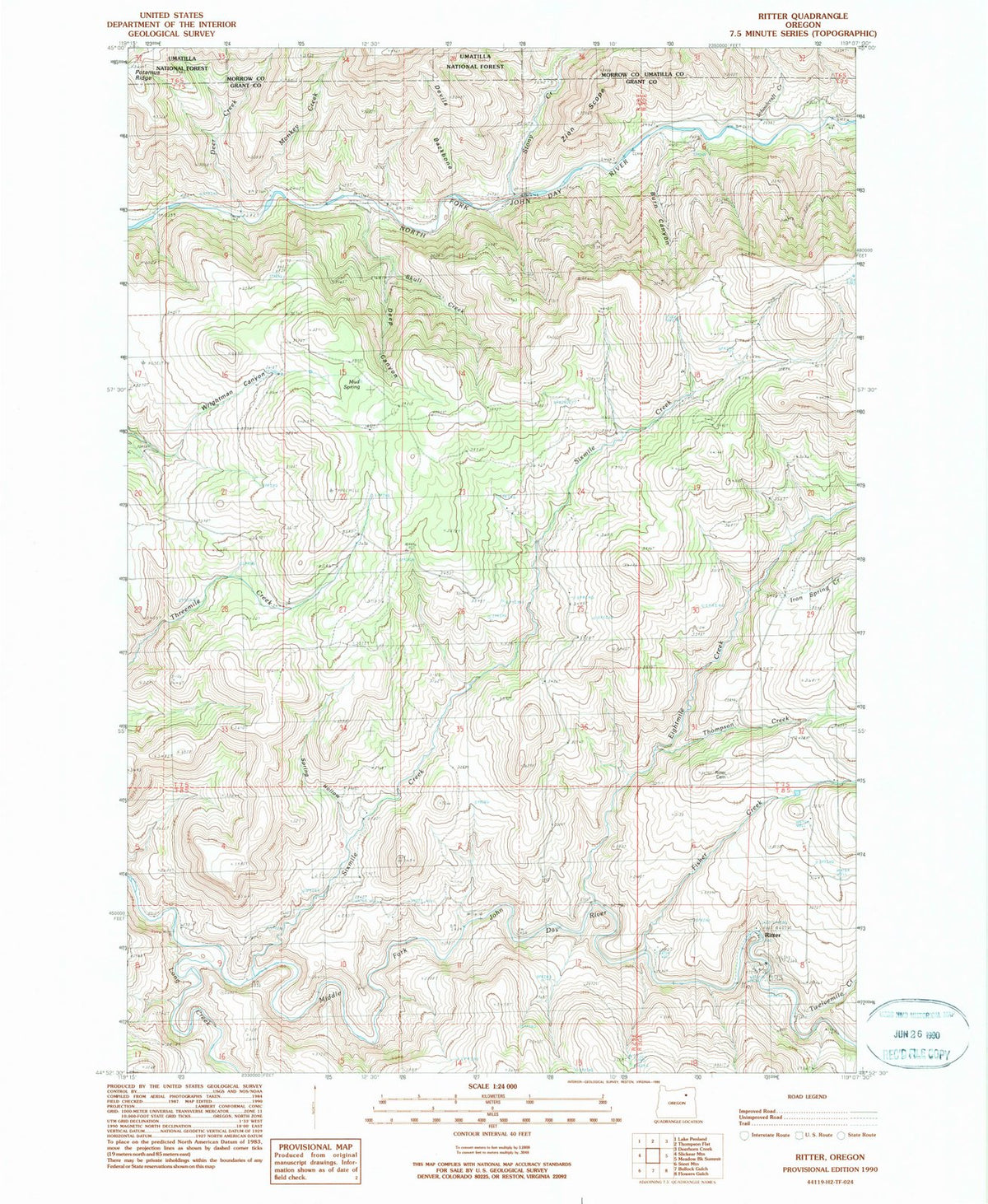 1990 Ritter, OR - Oregon - USGS Topographic Map