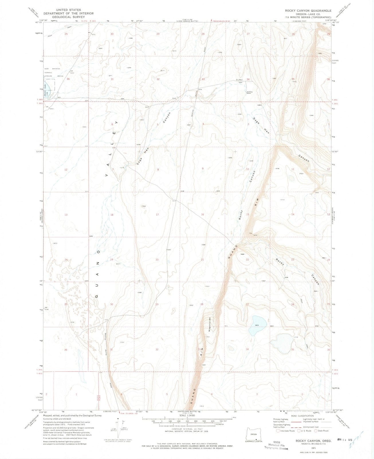 1971 Rocky Canyon, OR - Oregon - USGS Topographic Map