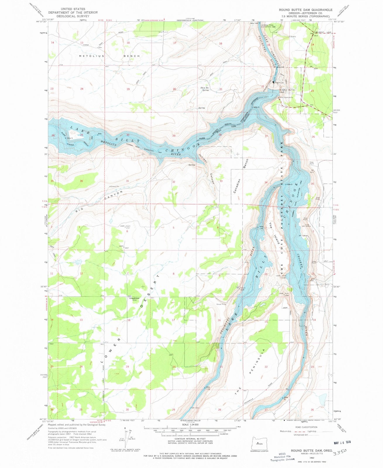 1962 Round Butte Dam, OR - Oregon - USGS Topographic Map