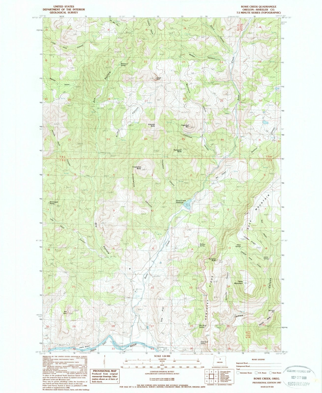 1987 Rowe Creek, OR - Oregon - USGS Topographic Map