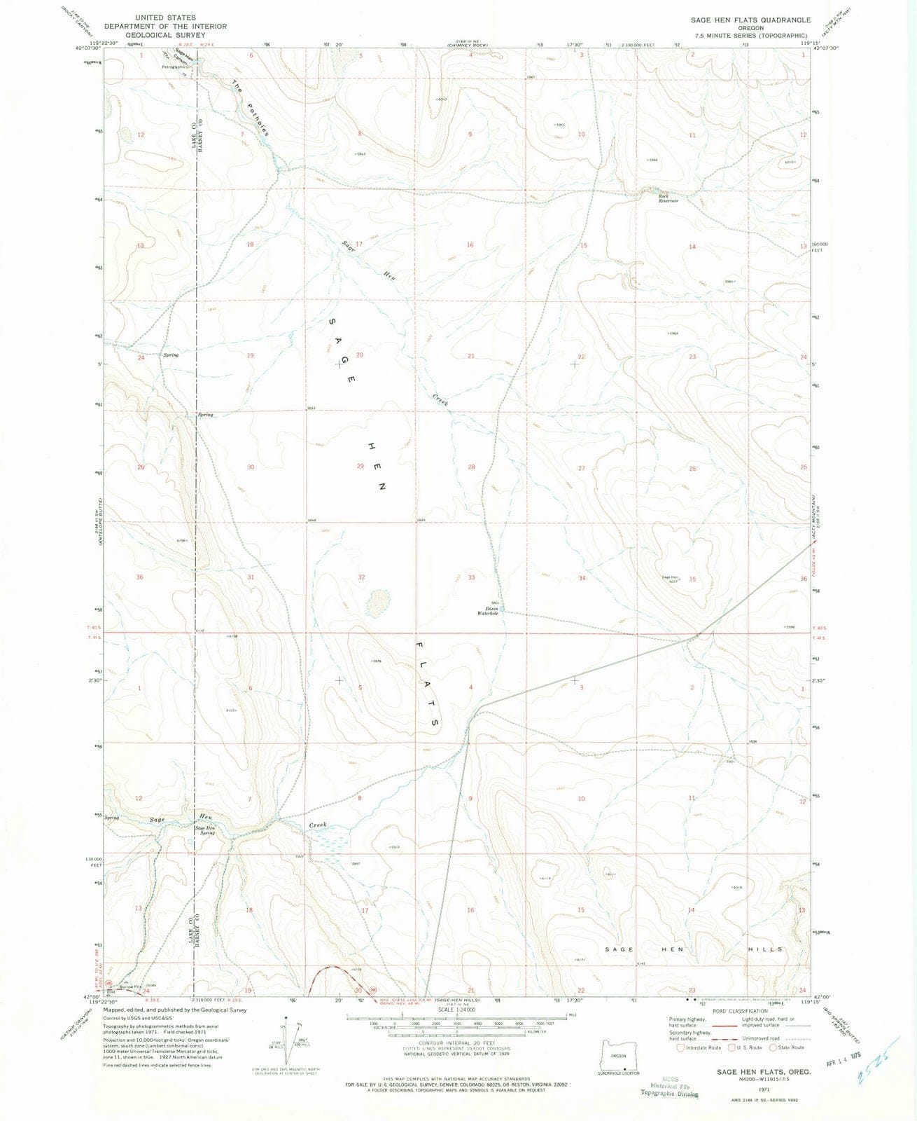 1971 Sage Hen Flats, OR - Oregon - USGS Topographic Map