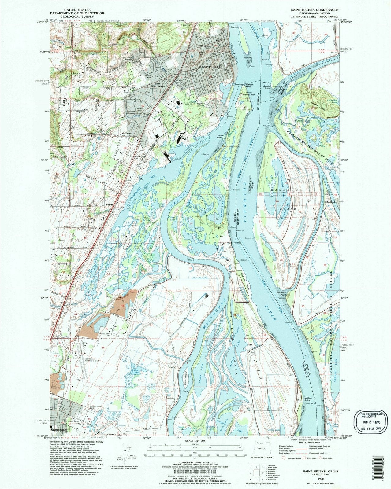 1990 Saint Helens, OR - Oregon - USGS Topographic Map