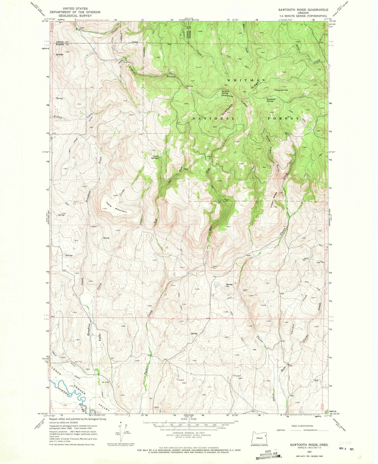 1967 Sawtooth Ridge, OR - Oregon - USGS Topographic Map