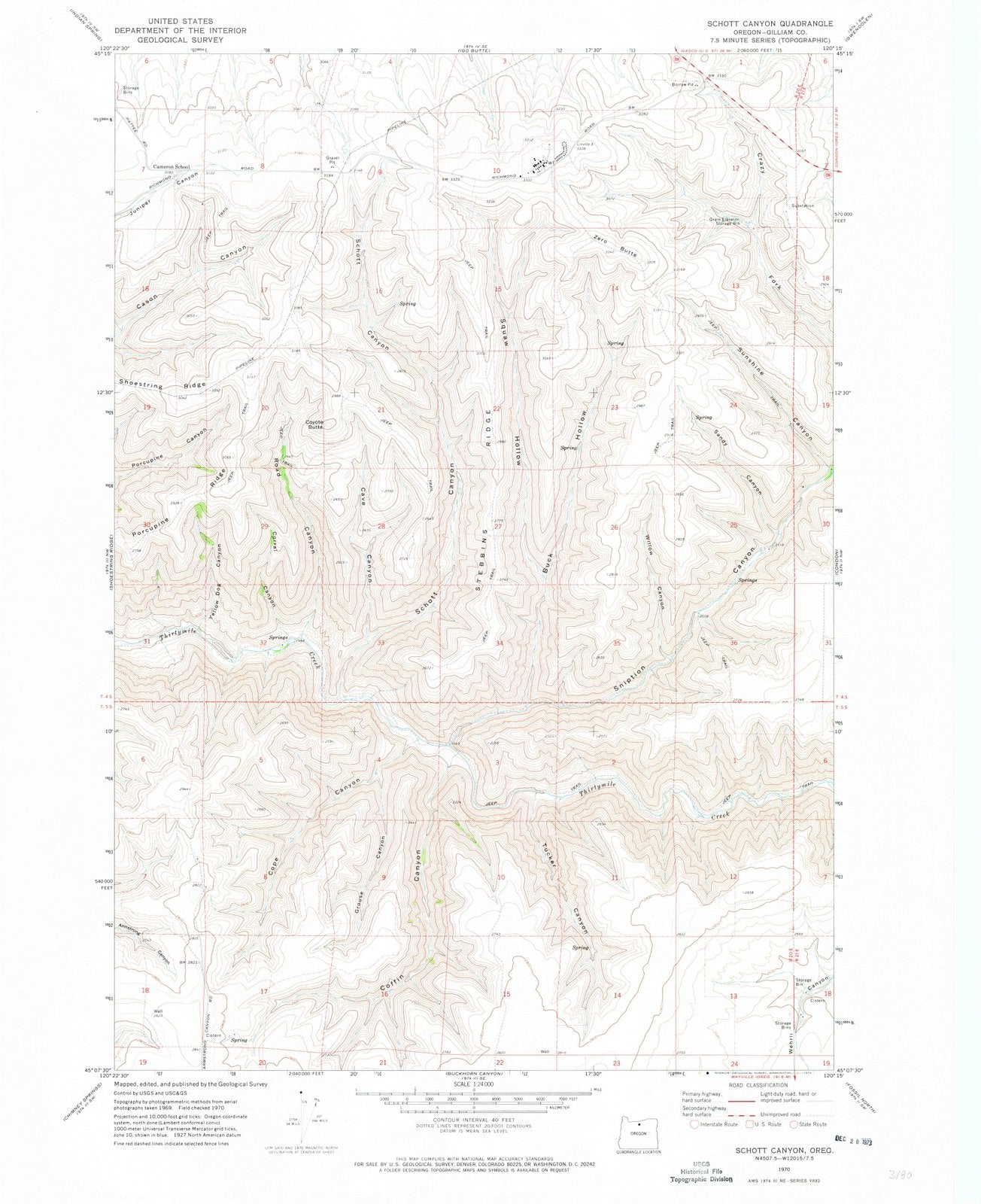1970 Schott Canyon, OR - Oregon - USGS Topographic Map
