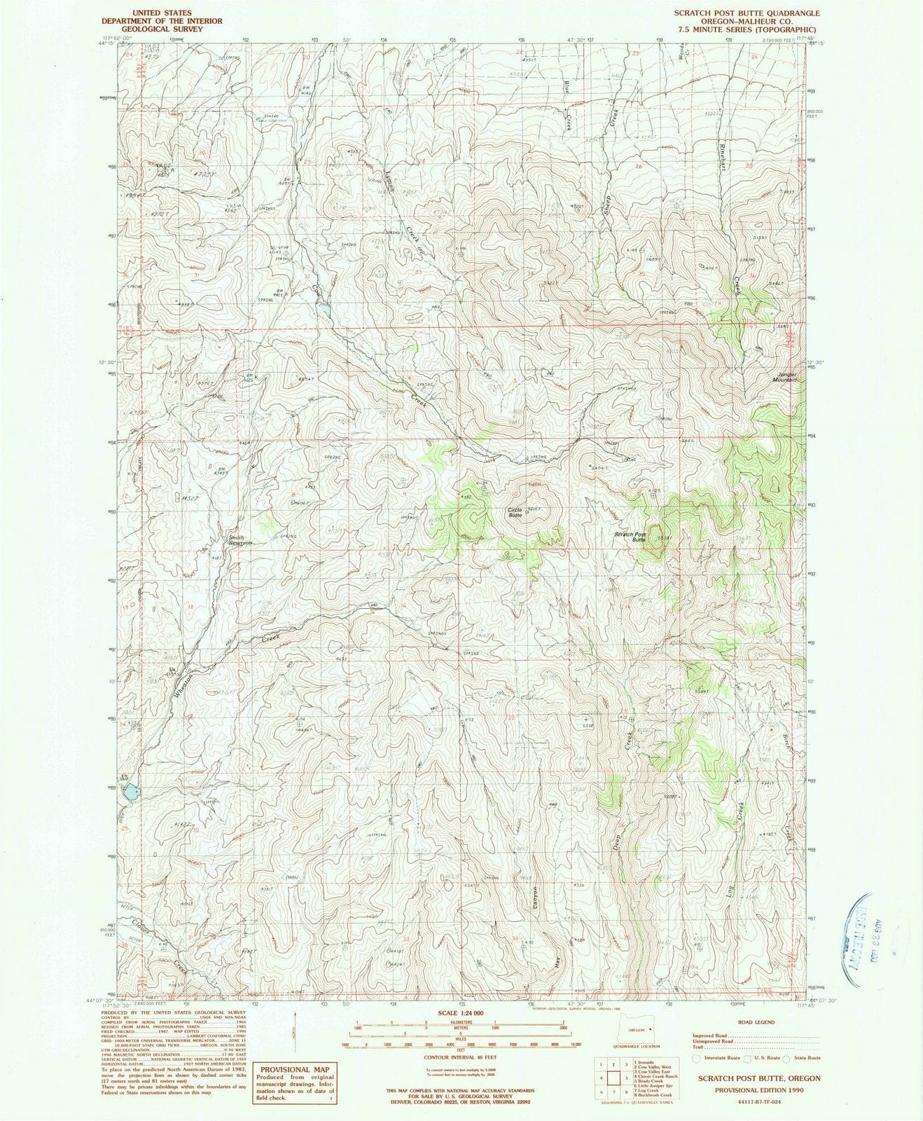 1990 Scratch Post Butte, OR - Oregon - USGS Topographic Map
