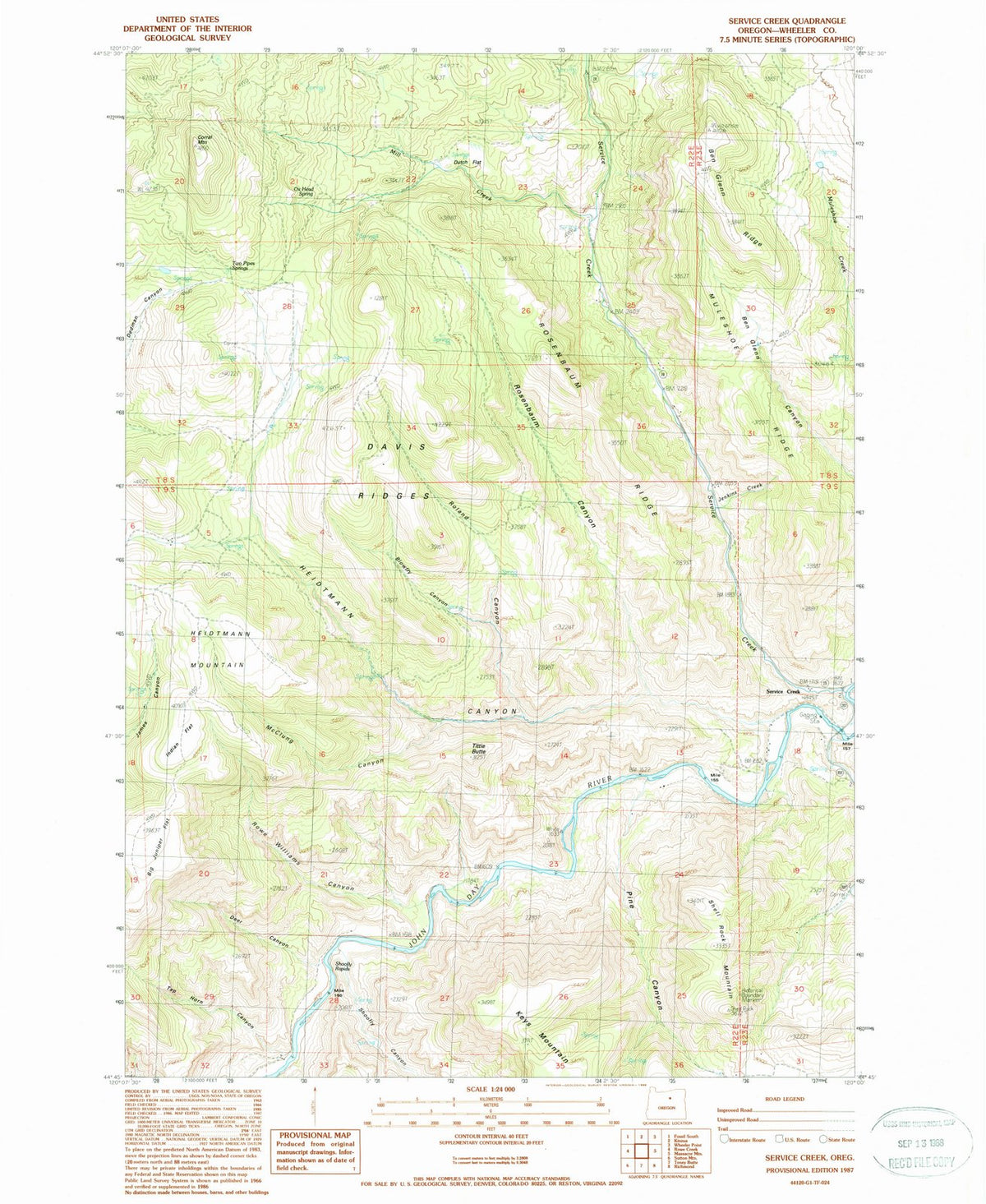 1987 Service Creek, OR - Oregon - USGS Topographic Map