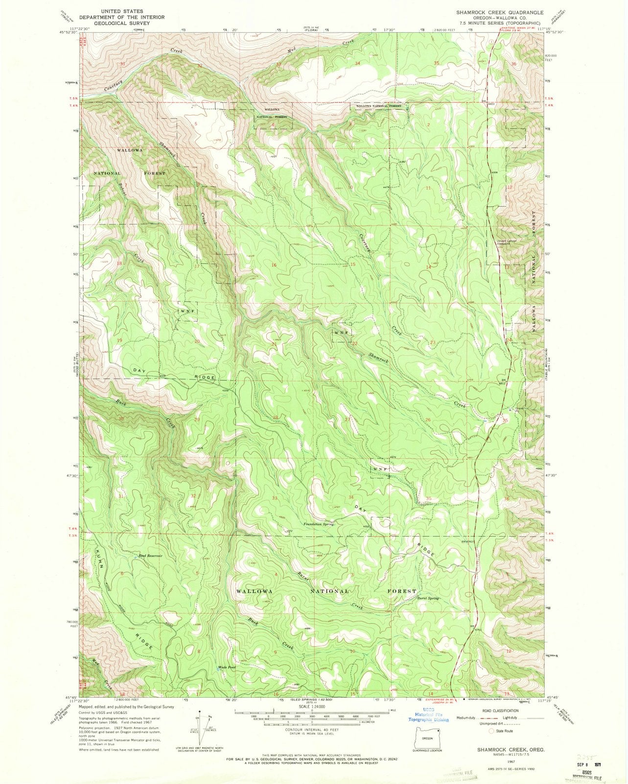 1967 Shamrock Creek, OR - Oregon - USGS Topographic Map