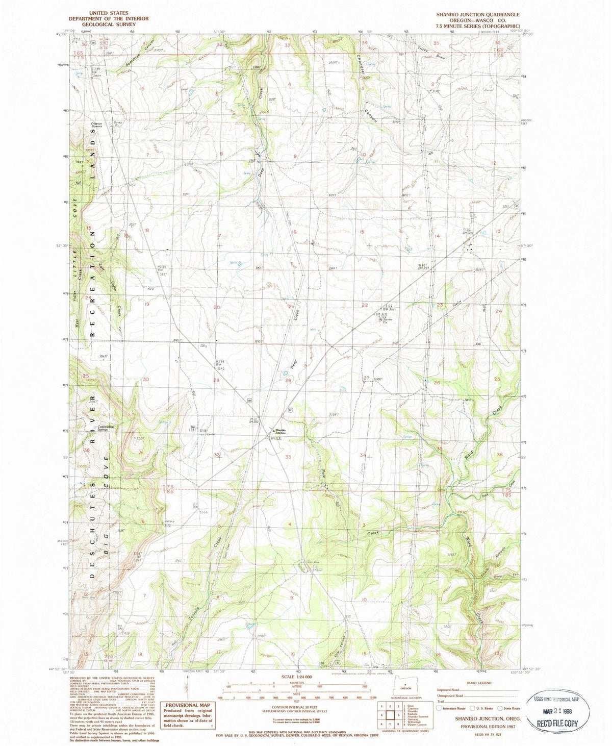 1987 Shaniko Junction, OR - Oregon - USGS Topographic Map