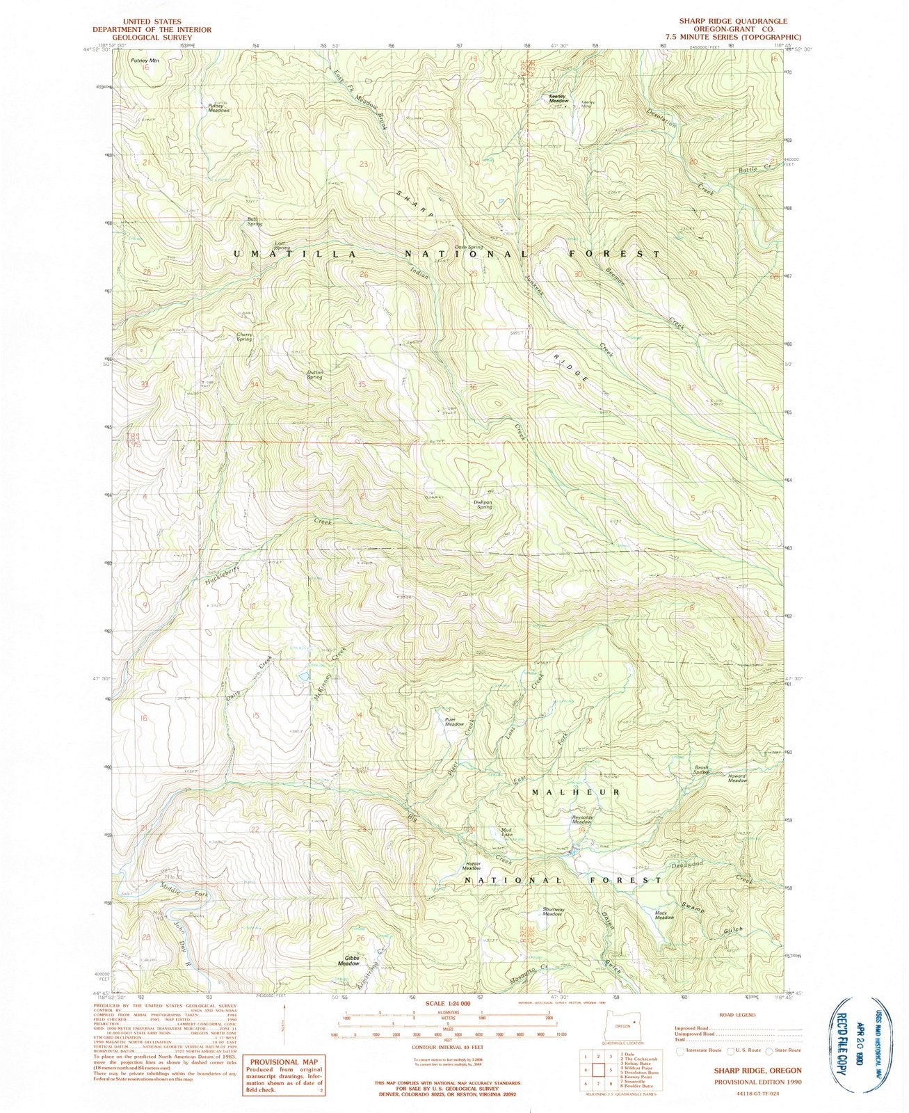 1990 Sharp Ridge, OR - Oregon - USGS Topographic Map