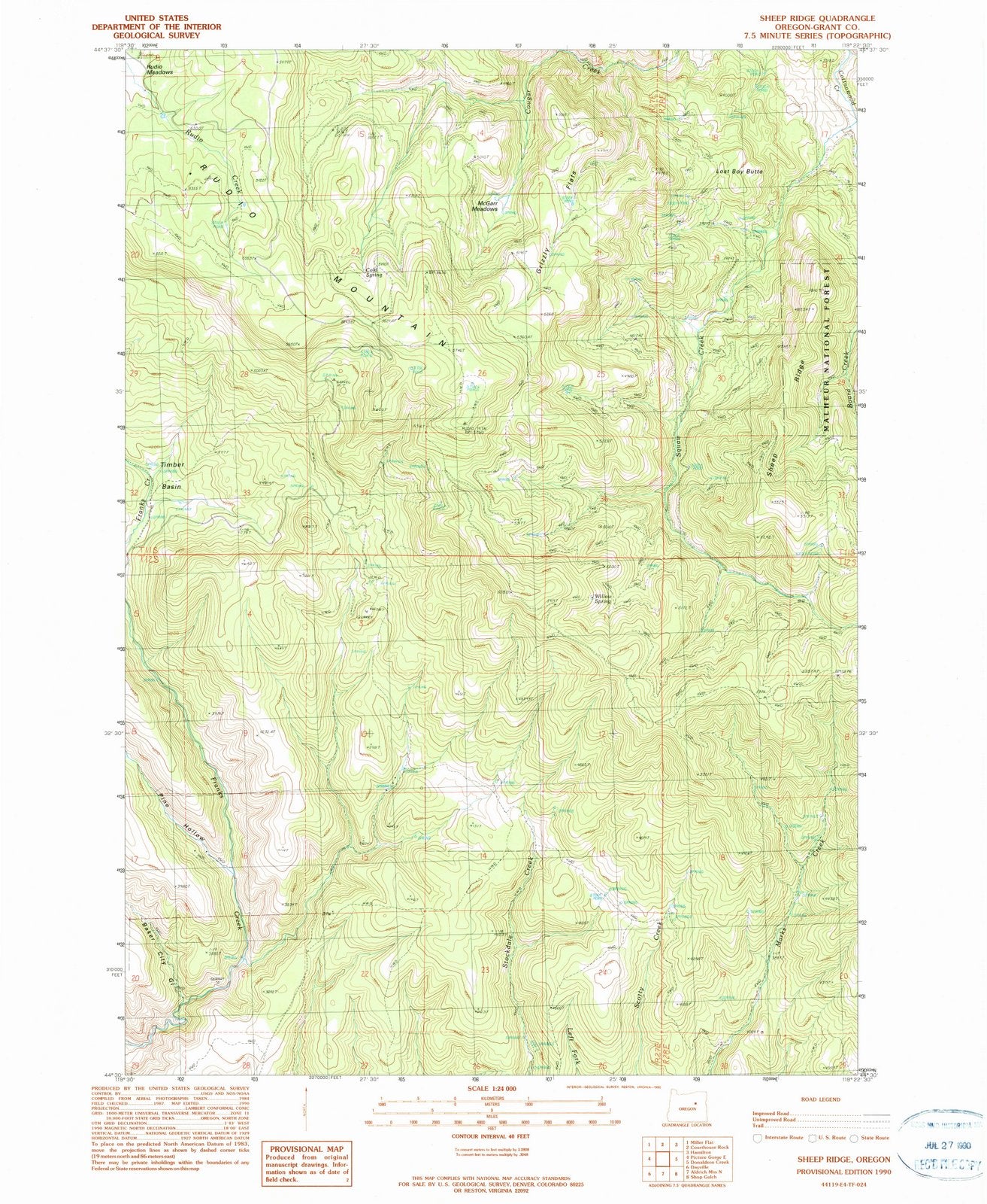 1990 Sheep Ridge, OR - Oregon - USGS Topographic Map