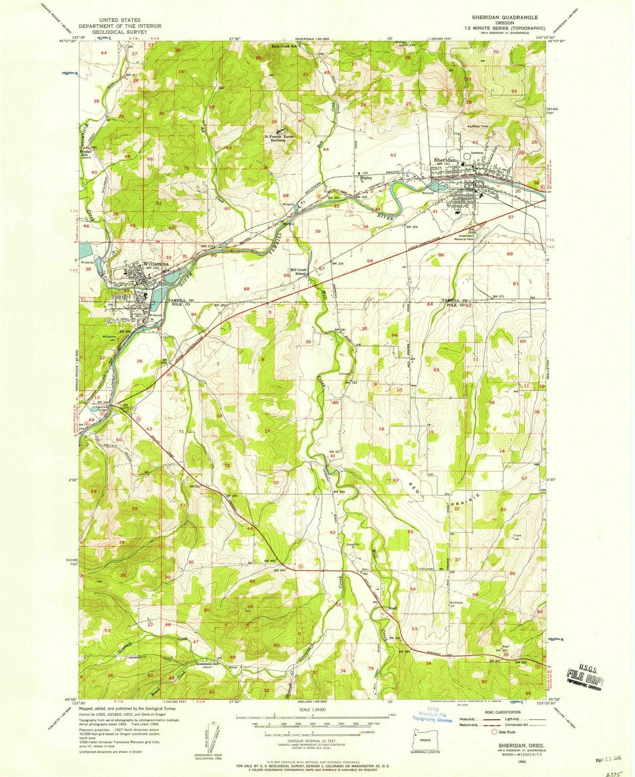 1956 Sheridan, OR - Oregon - USGS Topographic Map