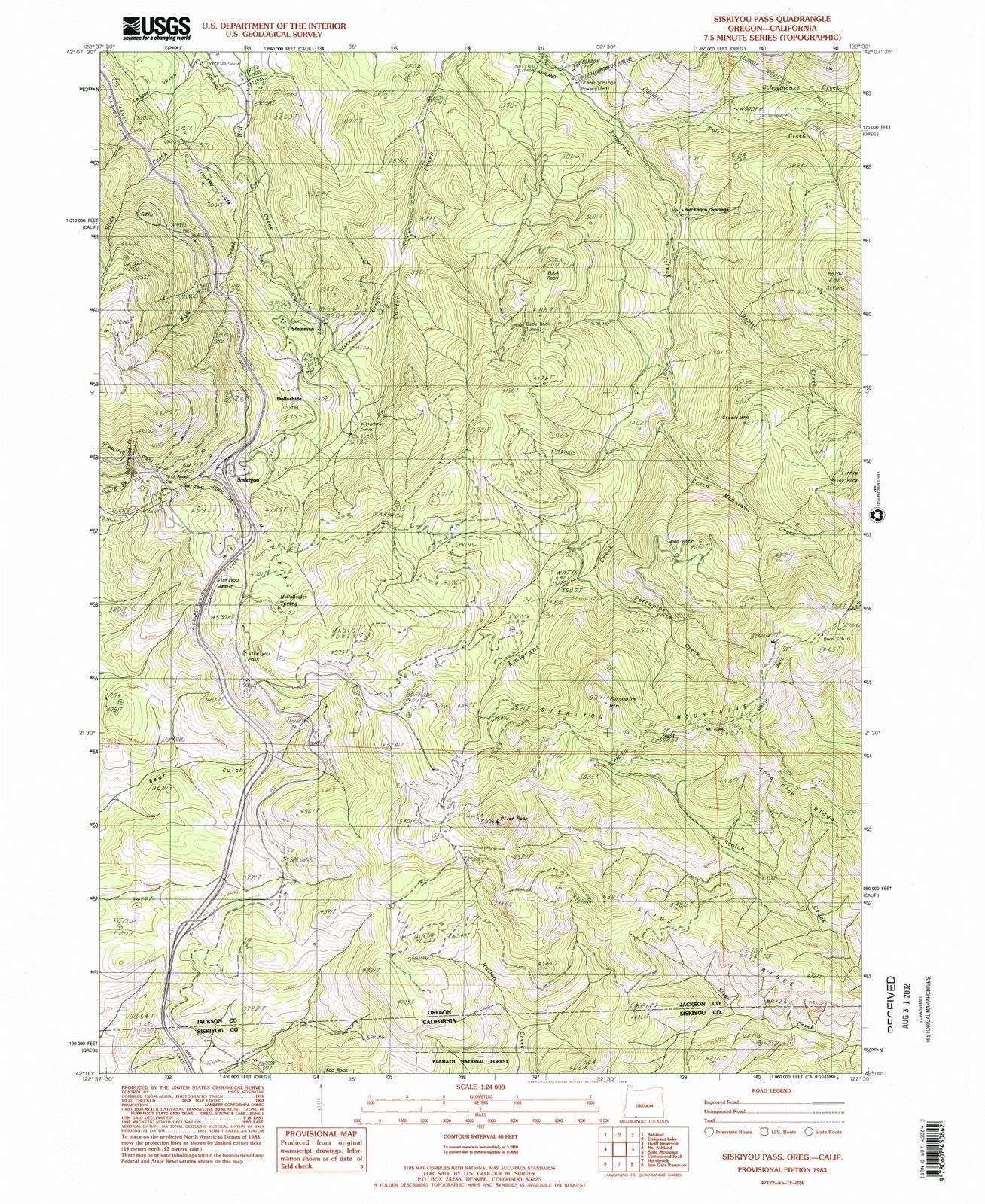 1983 Siskiyou Pass, OR - Oregon - USGS Topographic Map