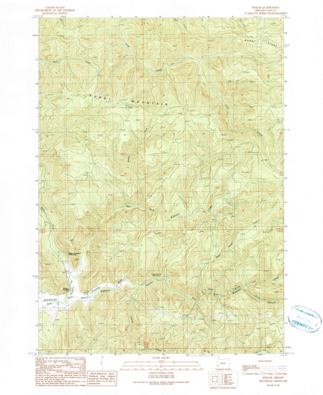 1990 Sitkum, OR - Oregon - USGS Topographic Map