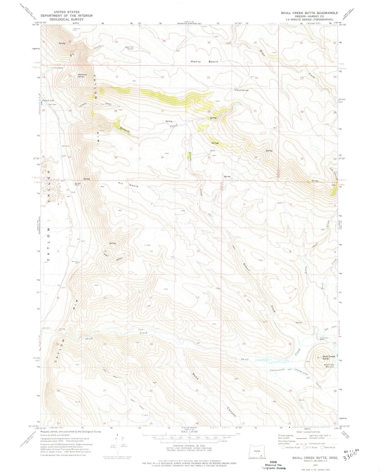 1971 Skull Creek Butte, OR - Oregon - USGS Topographic Map