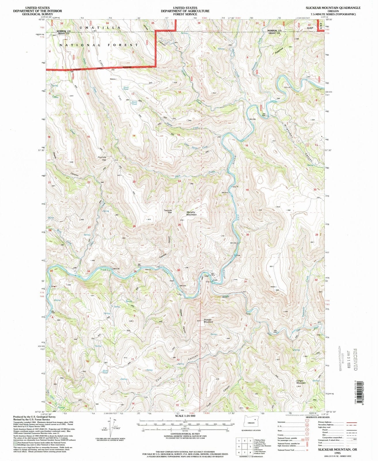 1995 Slickear Mountain, OR - Oregon - USGS Topographic Map