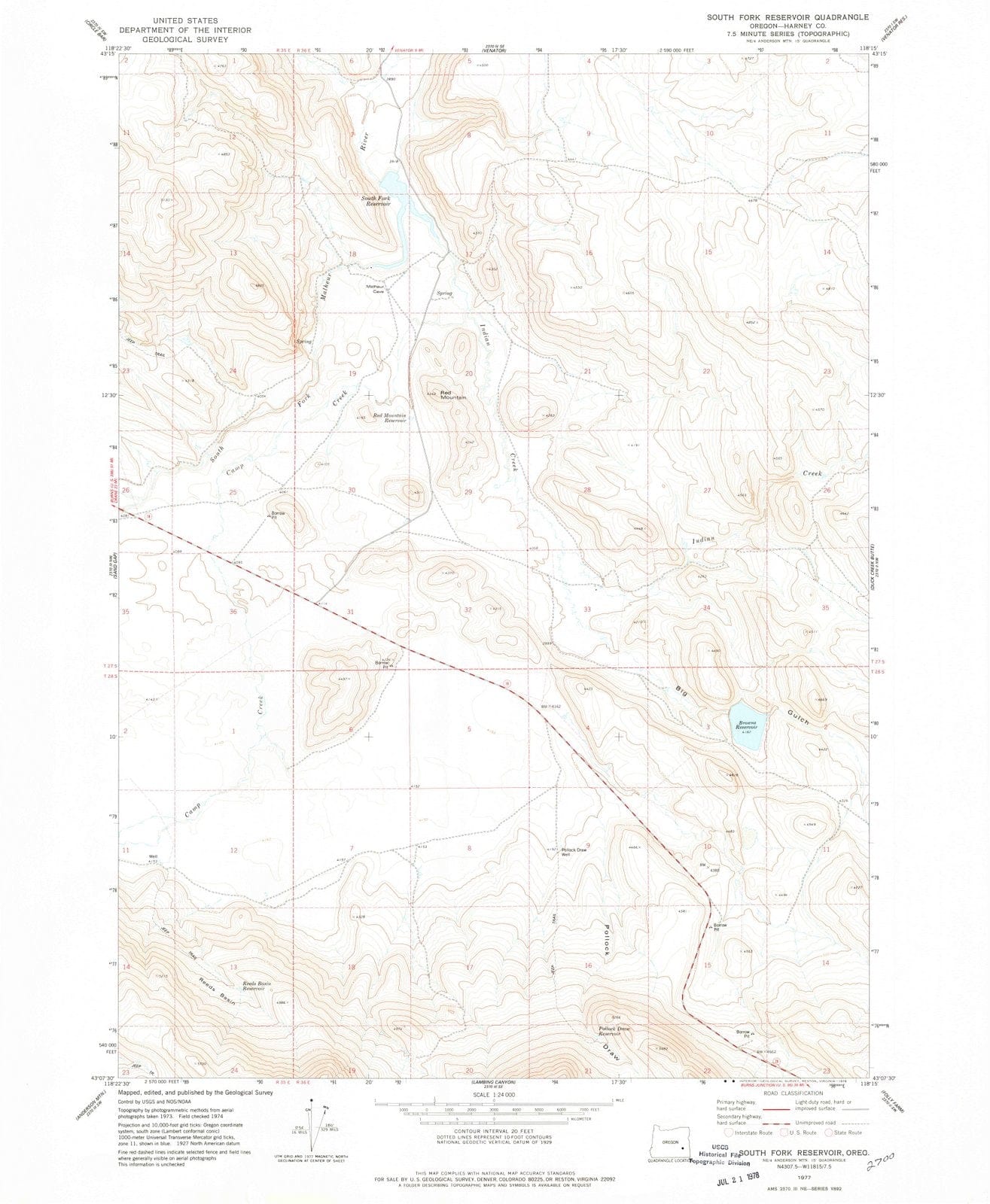 1977 South Fork Reservoir, OR - Oregon - USGS Topographic Map