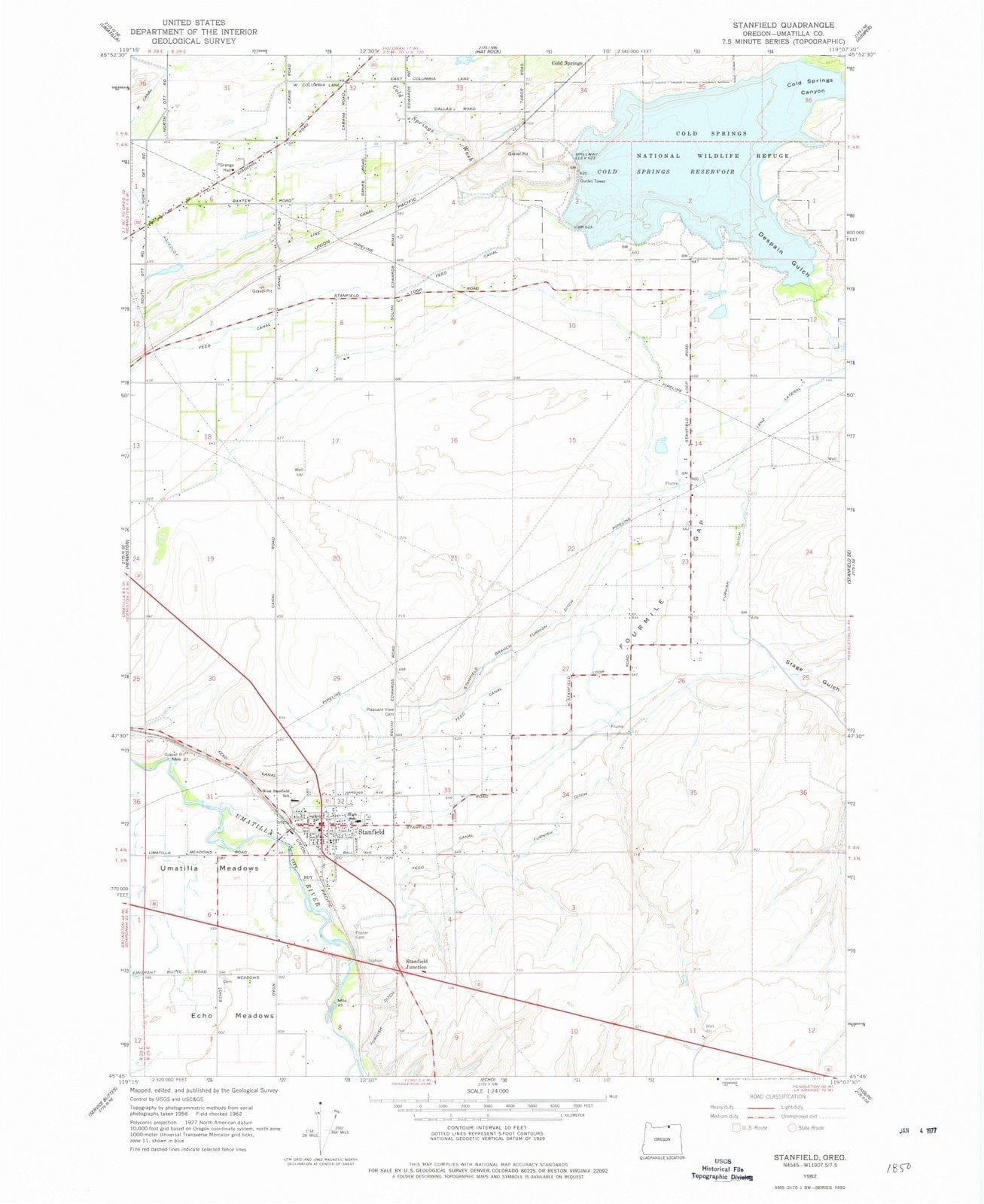 1962 Stanfield, OR - Oregon - USGS Topographic Map